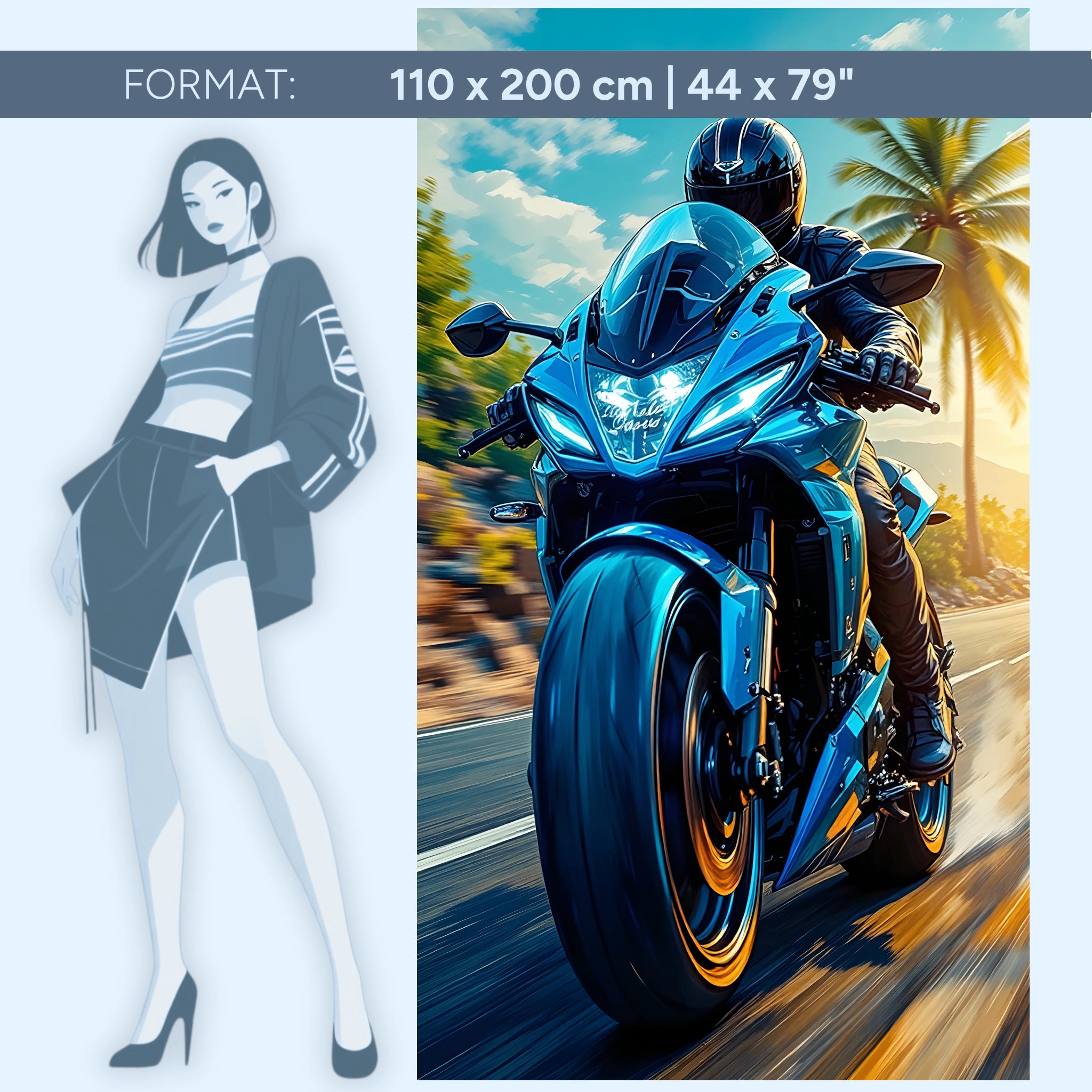 Vitesse en bleu - Tableau mural en verre acrylique pour les fans de moto et les amateurs de vitesse