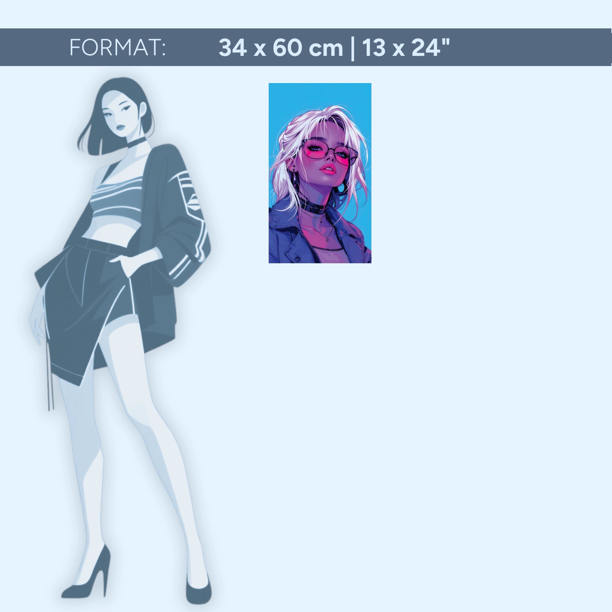 Neon Muse – Pop Art Portrait in Pink &amp; Blue | Acrylic Glass Wall Art by ZenSaku Studio