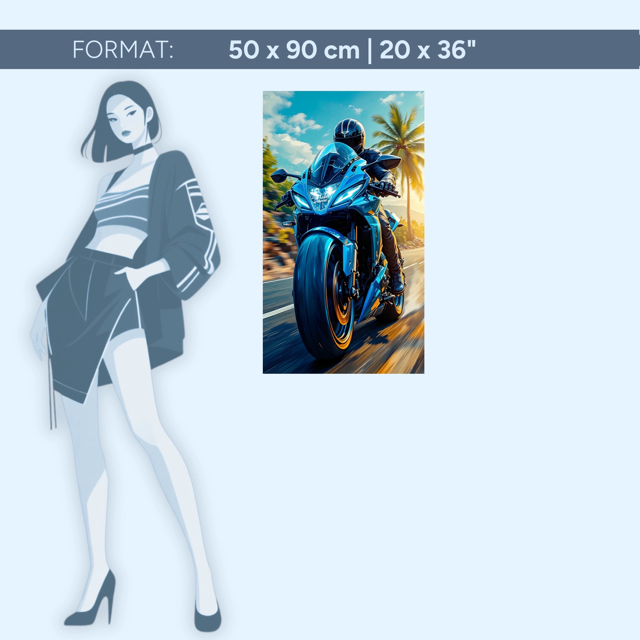 Vitesse en bleu - Tableau mural en verre acrylique pour les fans de moto et les amateurs de vitesse