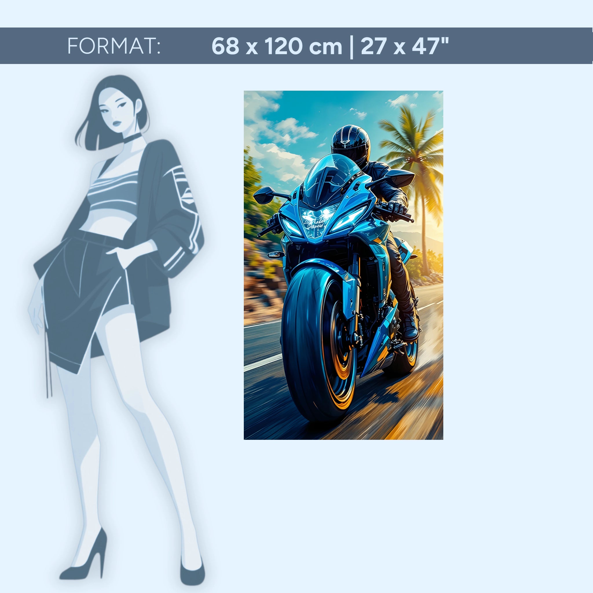 Vitesse en bleu - Tableau mural en verre acrylique pour les fans de moto et les amateurs de vitesse