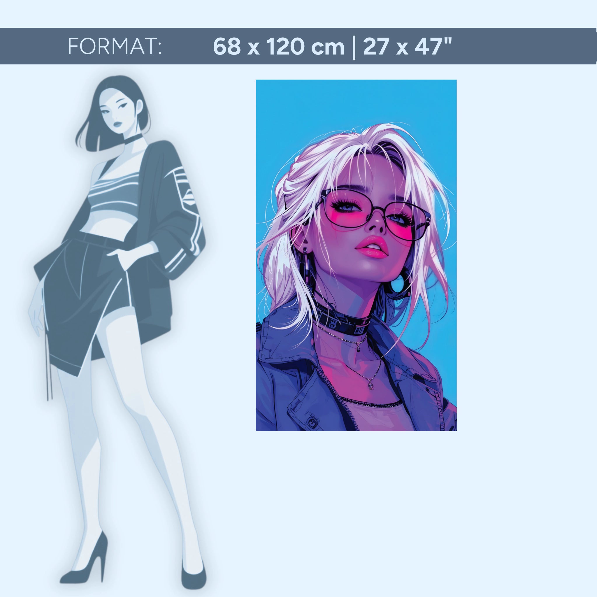 Neon Muse – Pop Art Portrait in Pink &amp; Blue | Acrylic Glass Wall Art by ZenSaku Studio