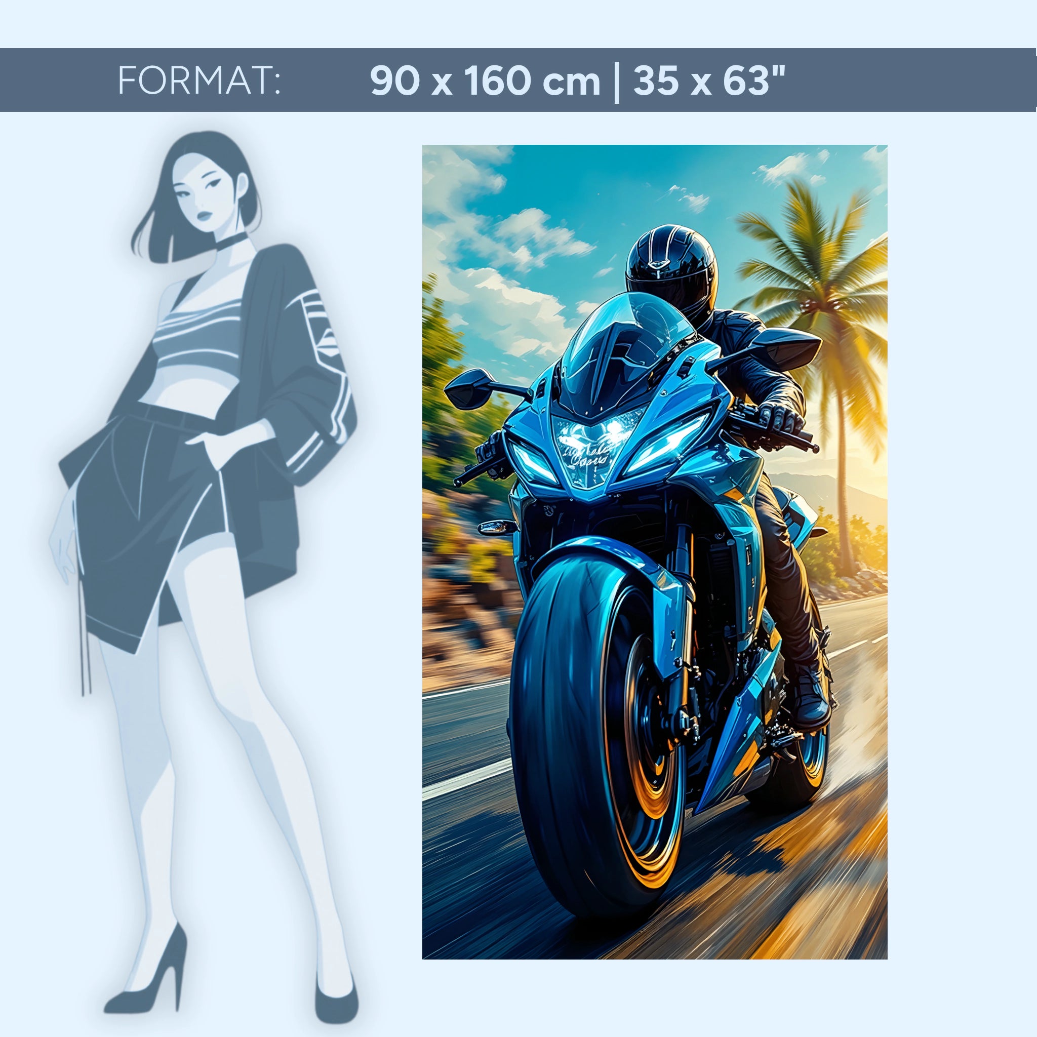 Vitesse en bleu - Tableau mural en verre acrylique pour les fans de moto et les amateurs de vitesse