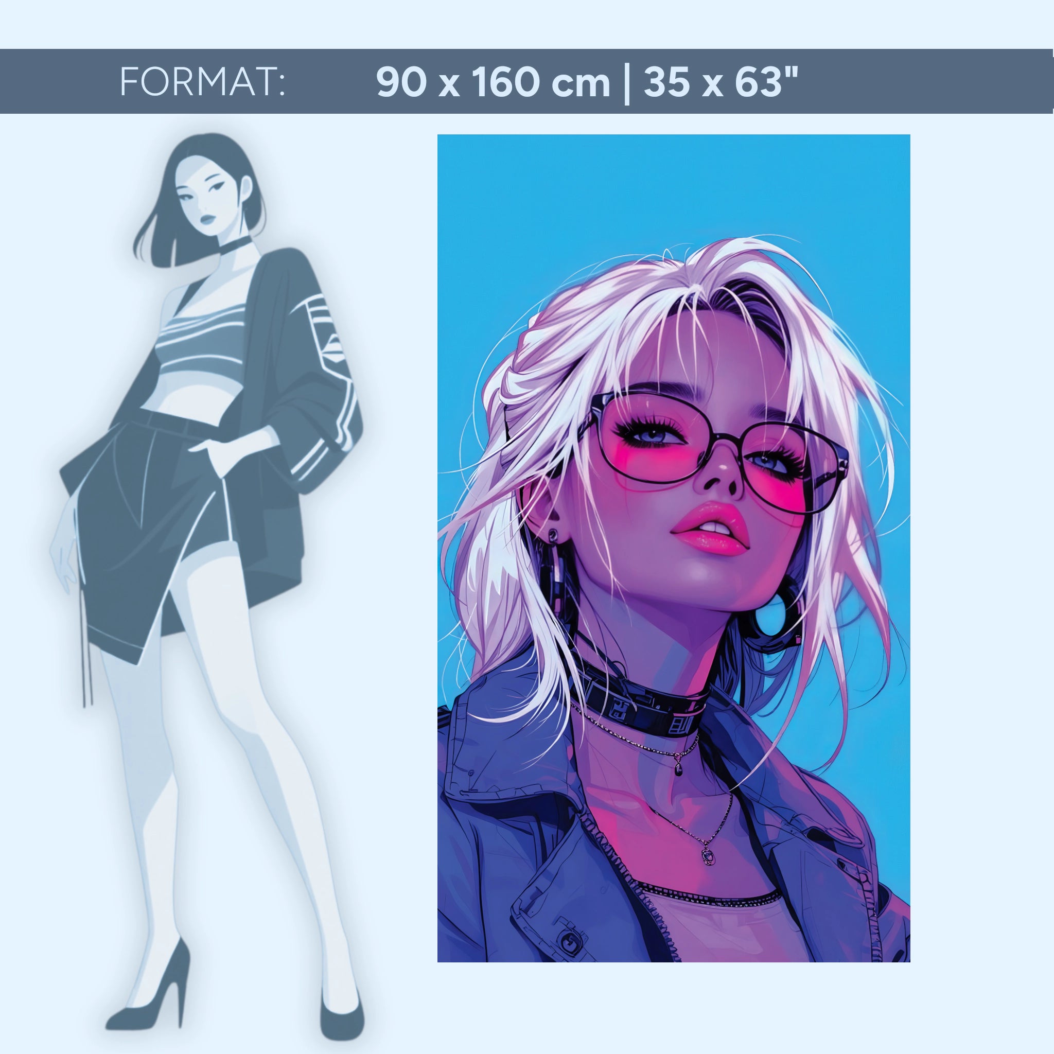 Neon Muse – Pop Art Portrait in Pink &amp; Blue | Acrylic Glass Wall Art by ZenSaku Studio