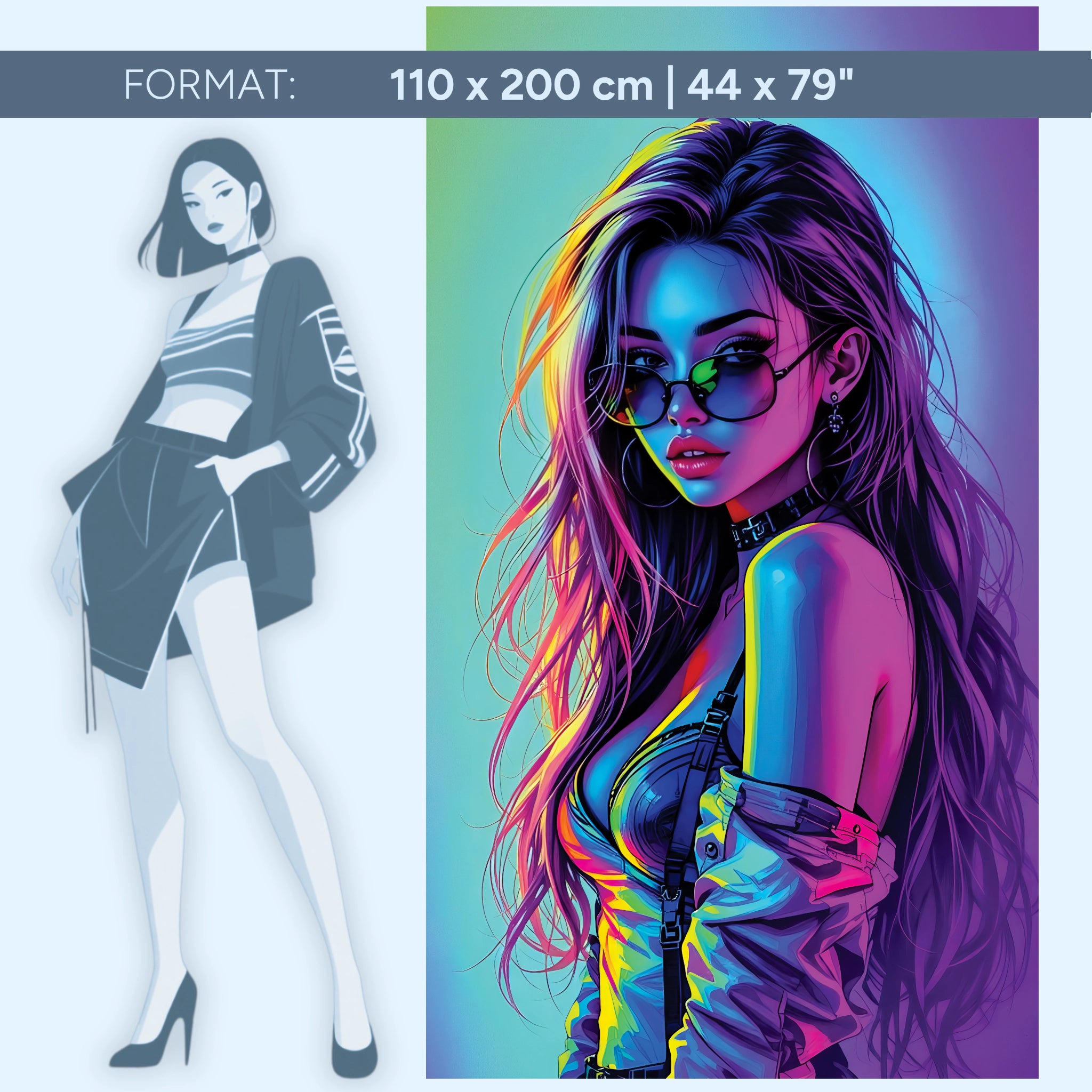 Neon Muse – Cyberpunk Girl im Neonlicht | Acrylglas Wandbild in leuchtenden Farben