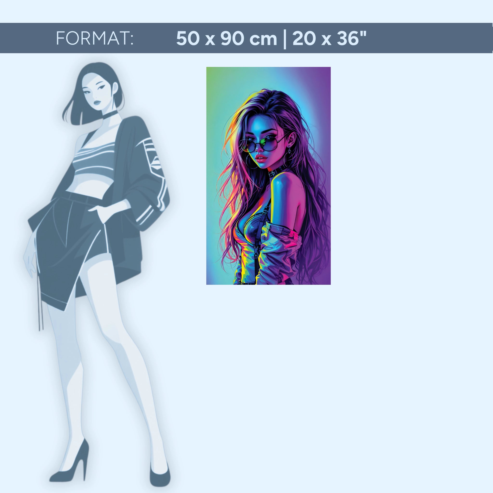 Neon Muse – Cyberpunk Girl im Neonlicht | Acrylglas Wandbild in leuchtenden Farben