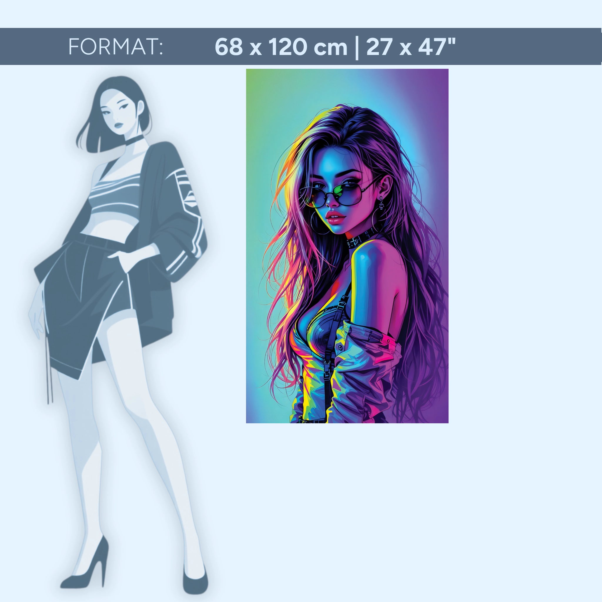 Neon Muse – Cyberpunk Girl im Neonlicht | Acrylglas Wandbild in leuchtenden Farben