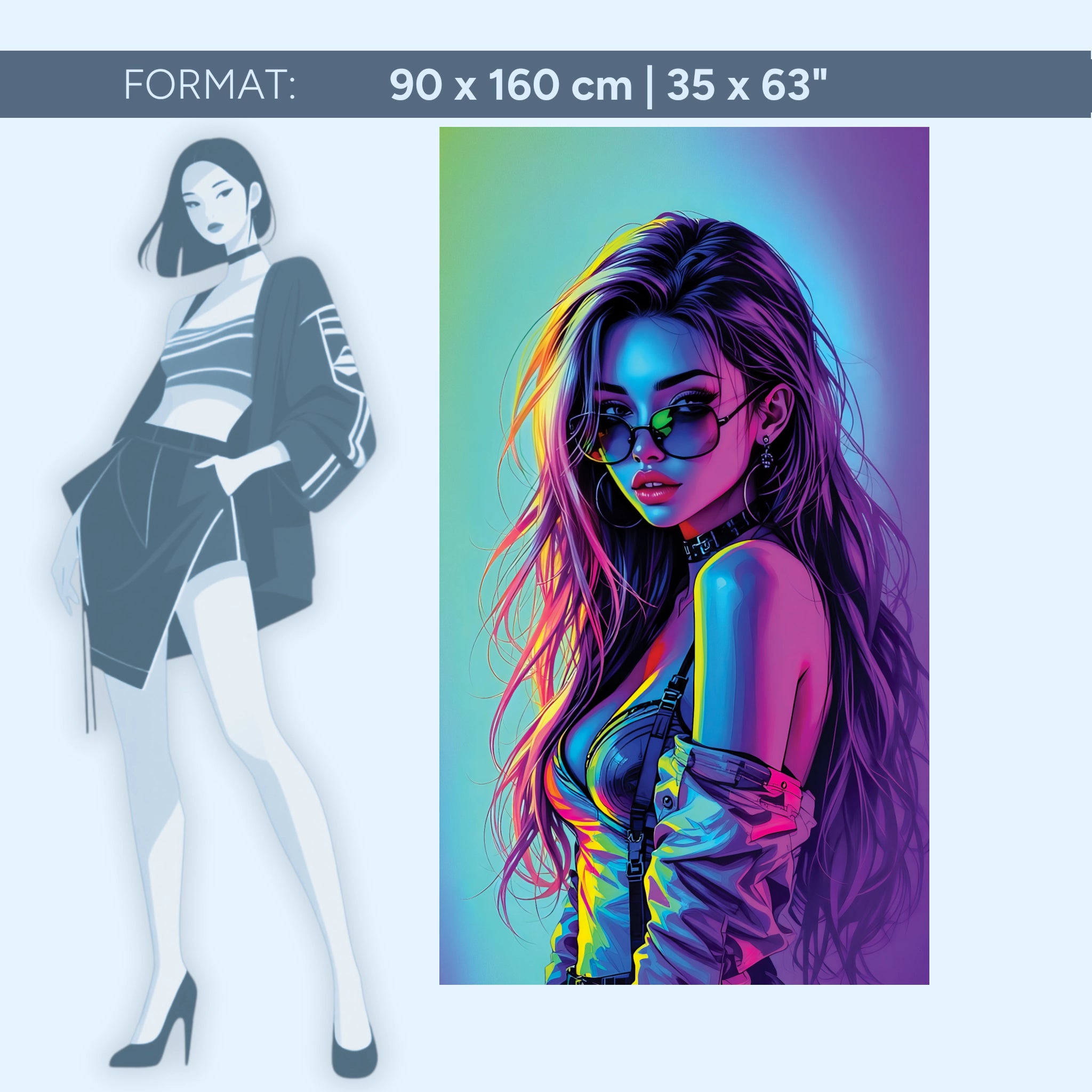 Neon Muse – Cyberpunk Girl im Neonlicht | Acrylglas Wandbild in leuchtenden Farben