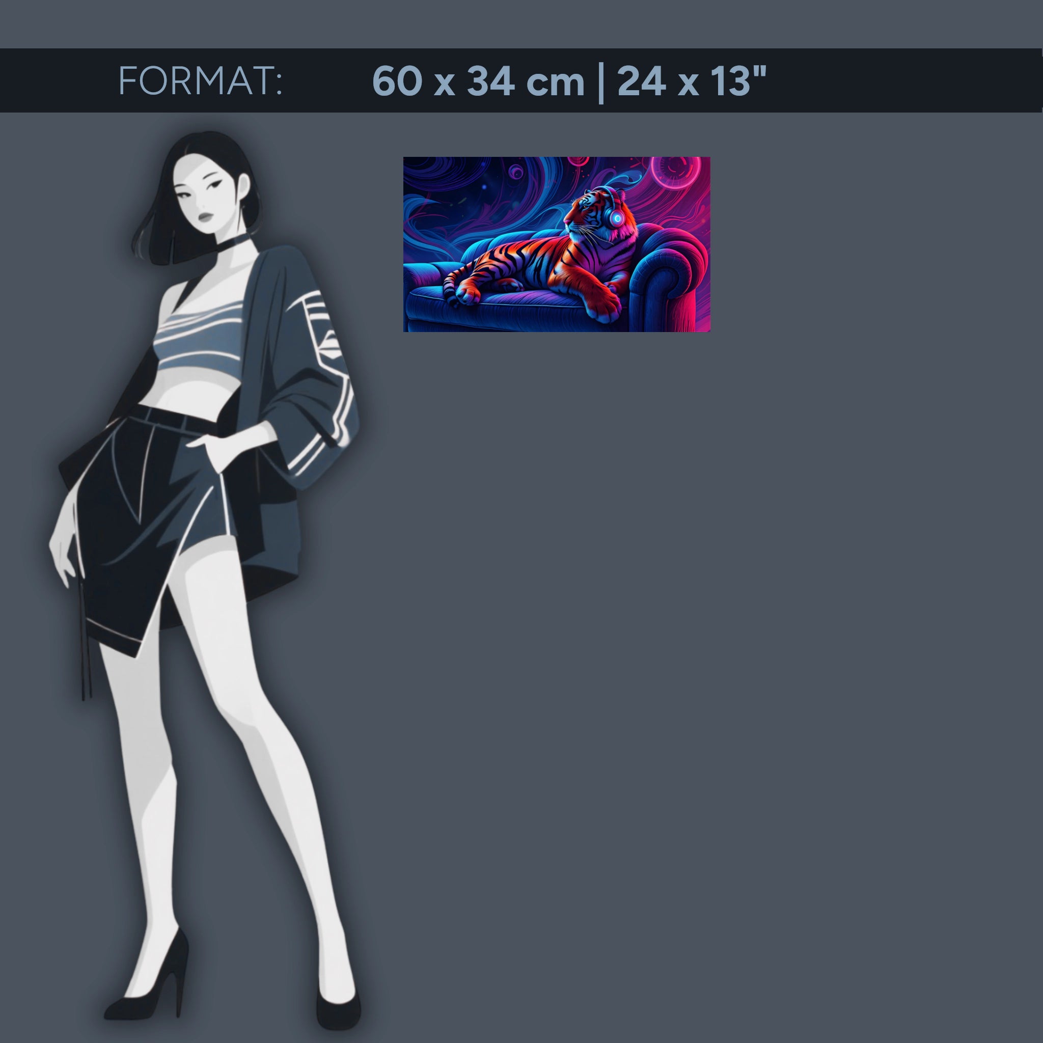 Tigre néon avec casque audio – Décoration murale en verre acrylique pour les mélomanes et la vie moderne