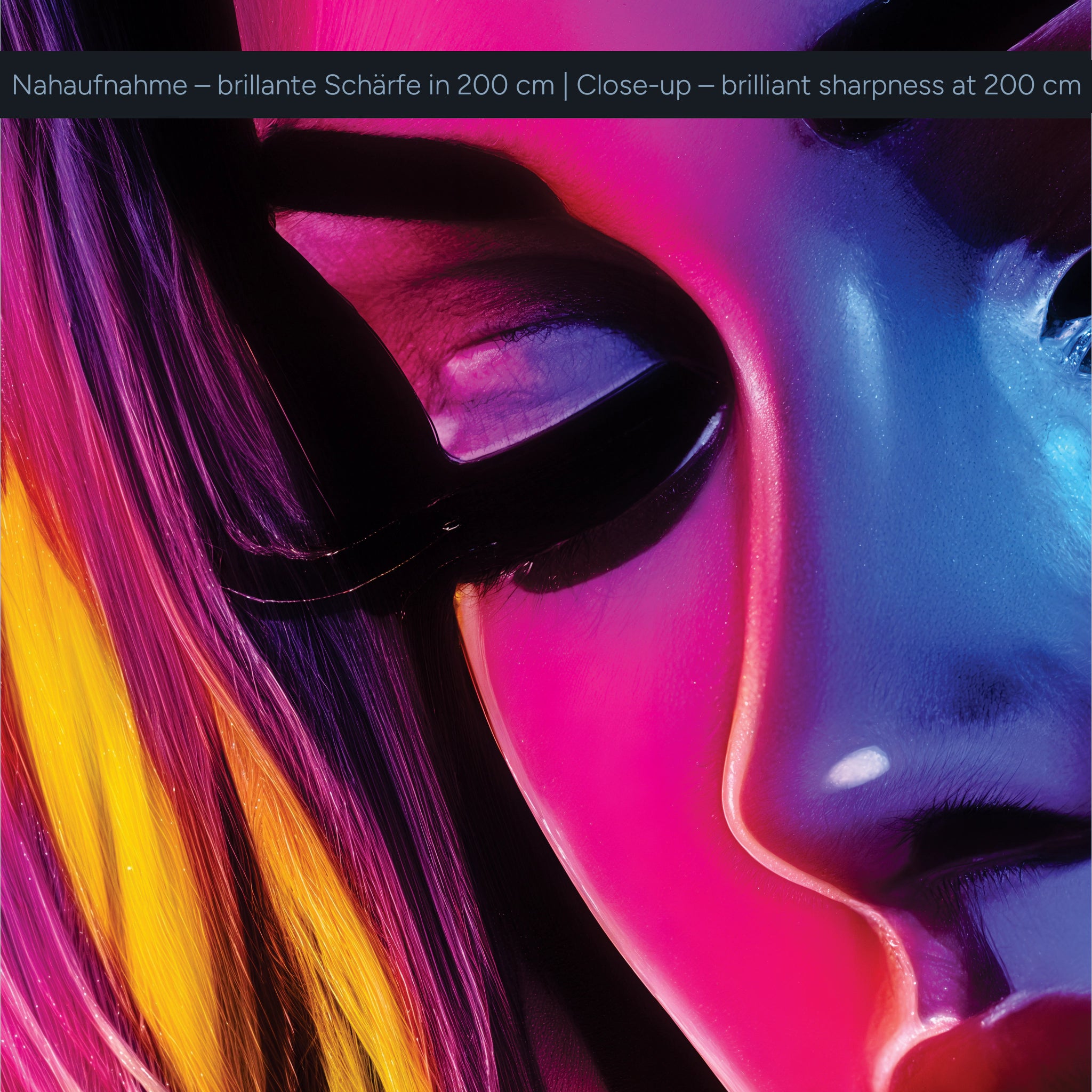 Neon Queen – Un art fantastique glamour sous forme de tableau en verre acrylique aux couleurs vives