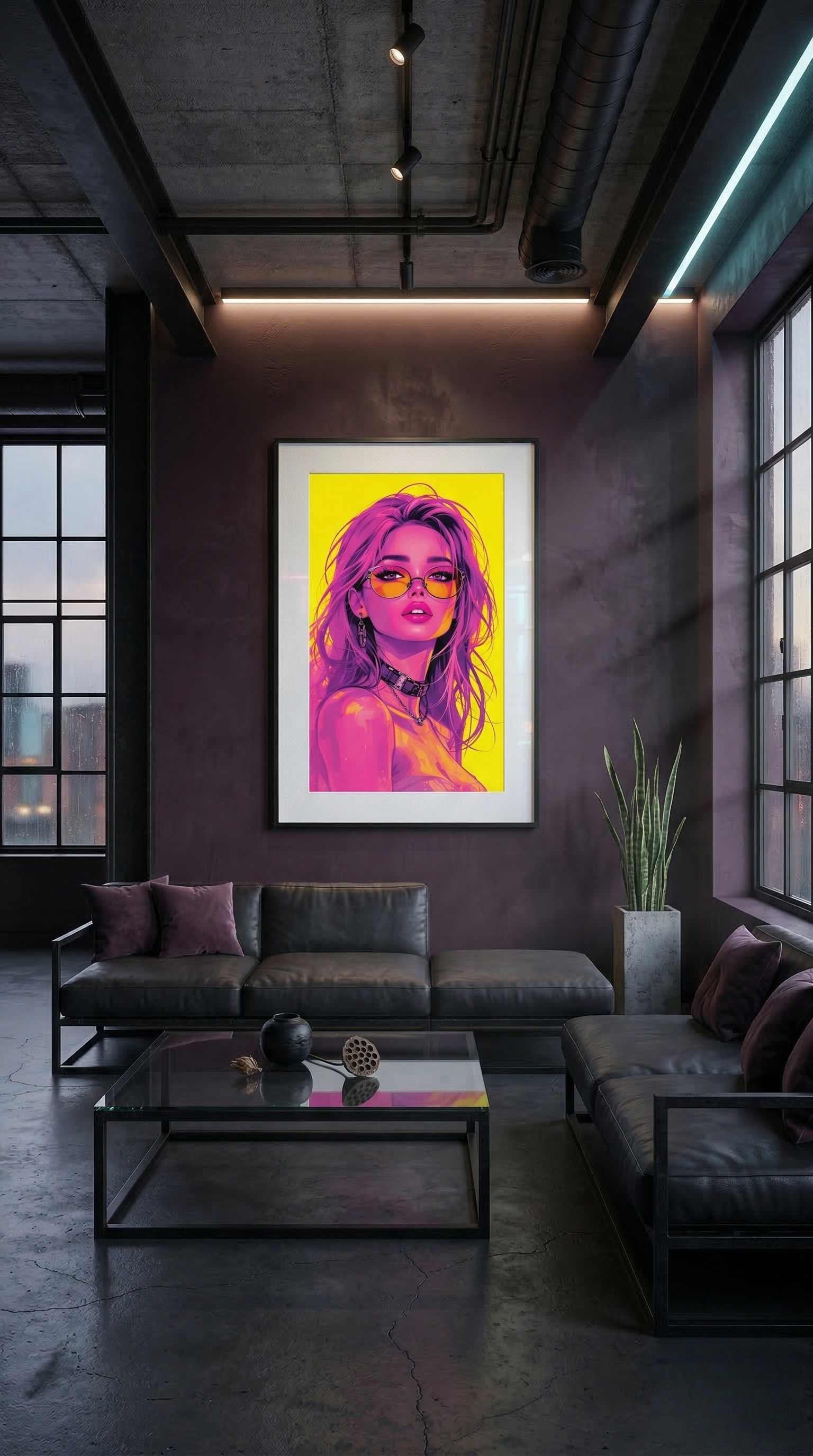 Neon Muse – Fille cyberpunk pop art en rose et jaune | Affiche de qualité galerie