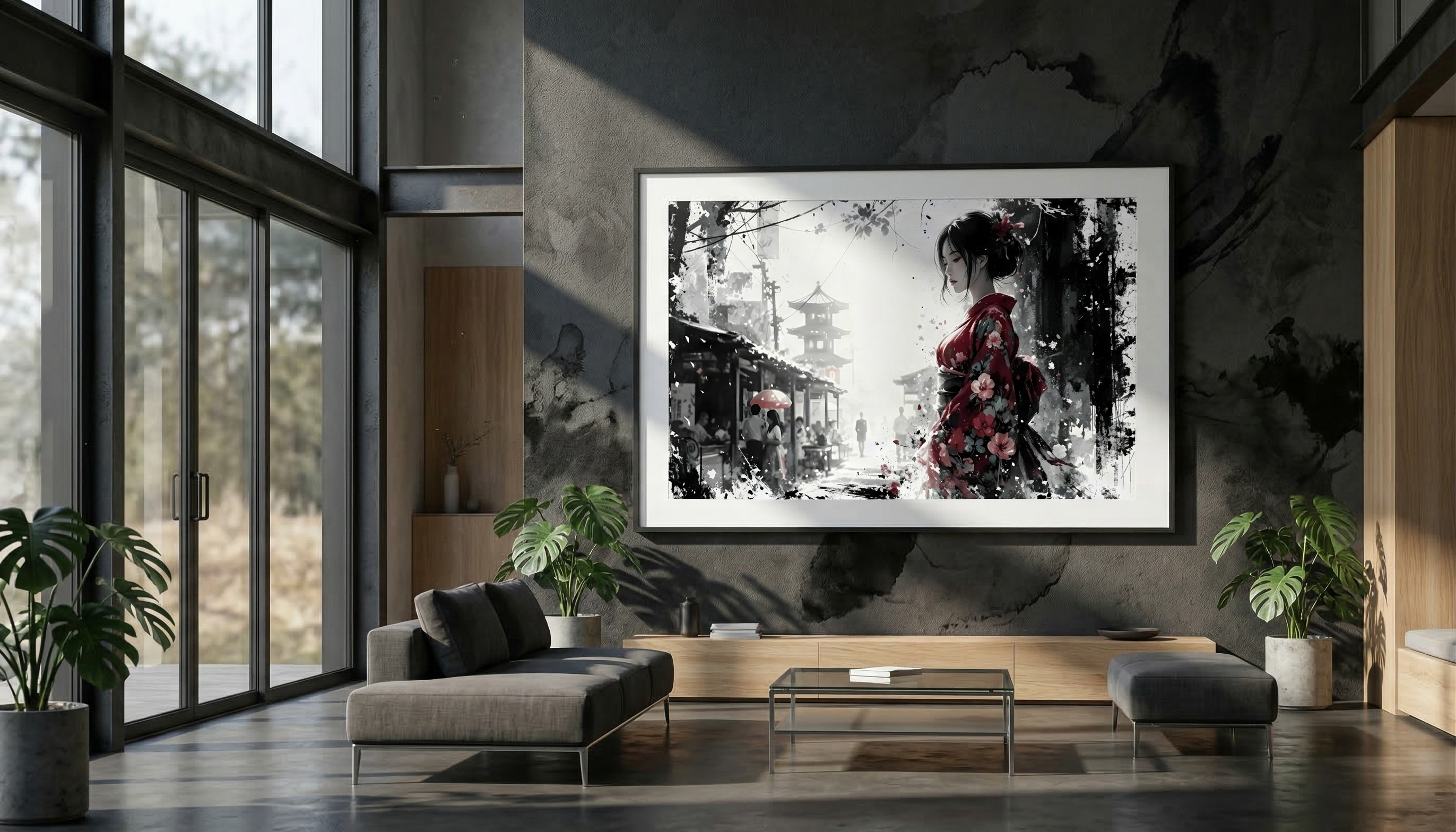 Silent Presence – Japanese Woman in a Red Kimono | Gallery-Quality Poster