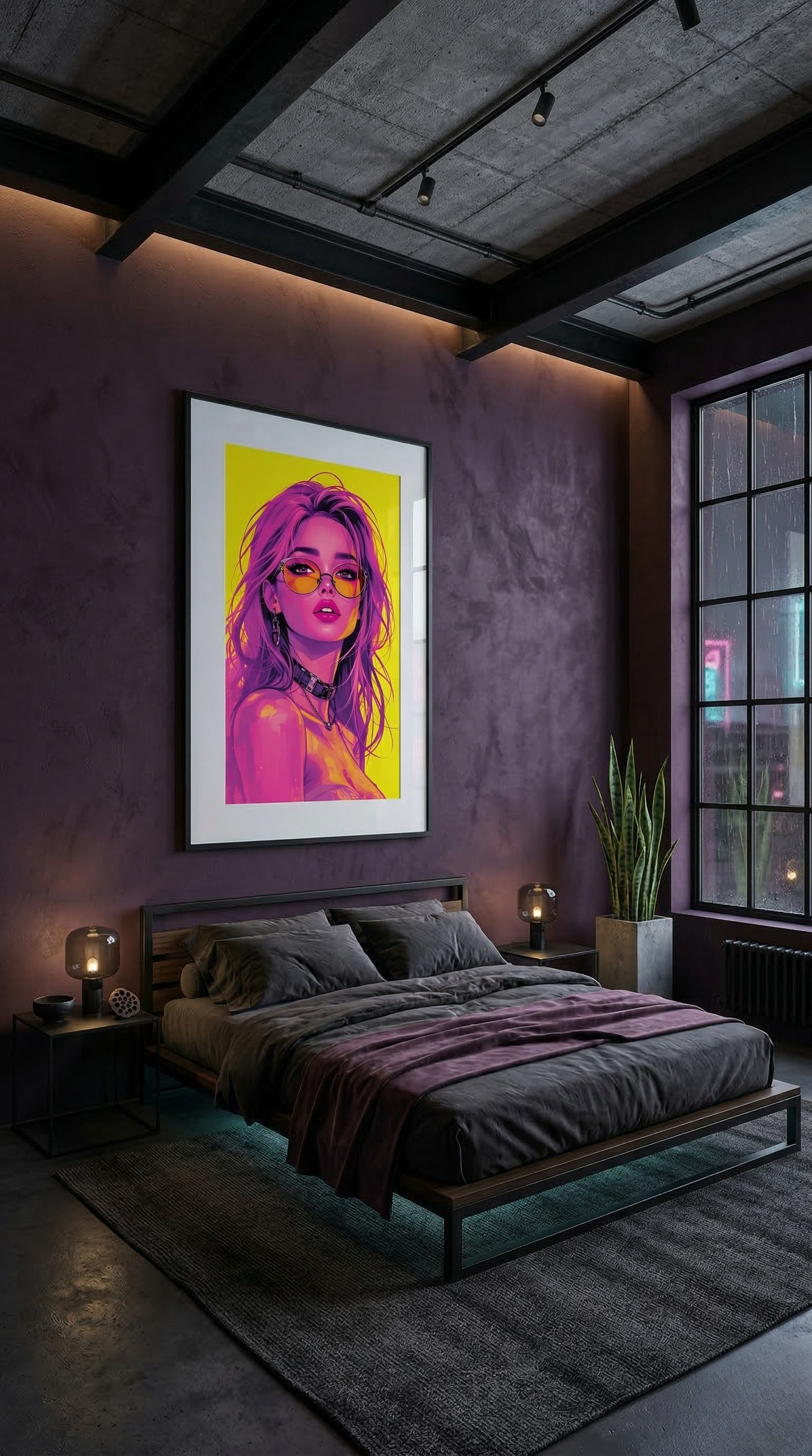 Neon Muse – Fille cyberpunk pop art en rose et jaune | Affiche de qualité galerie