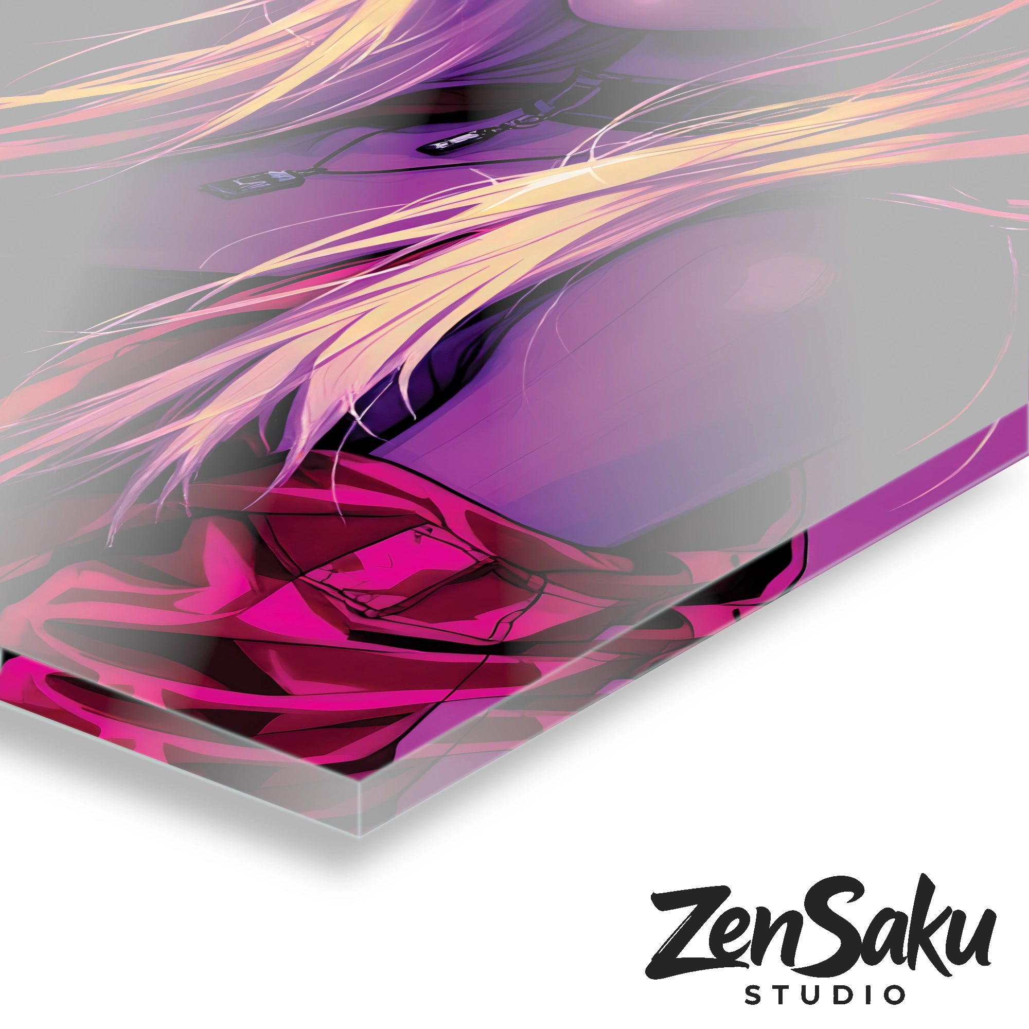 Neon Muse – Pop-Art Cyberpunk Girl in Pink & Violett | Acrylglas Wandbild