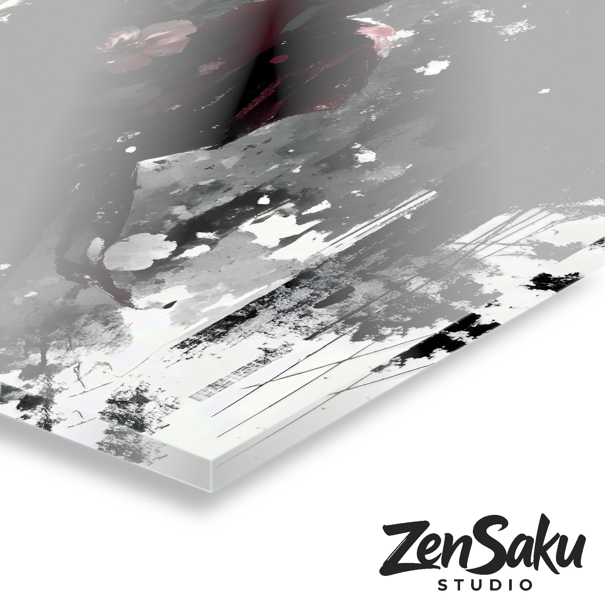 Stille Präsenz – Japanische Frau im roten Kimono | Acrylglas Wandbild von ZenSaku Studio