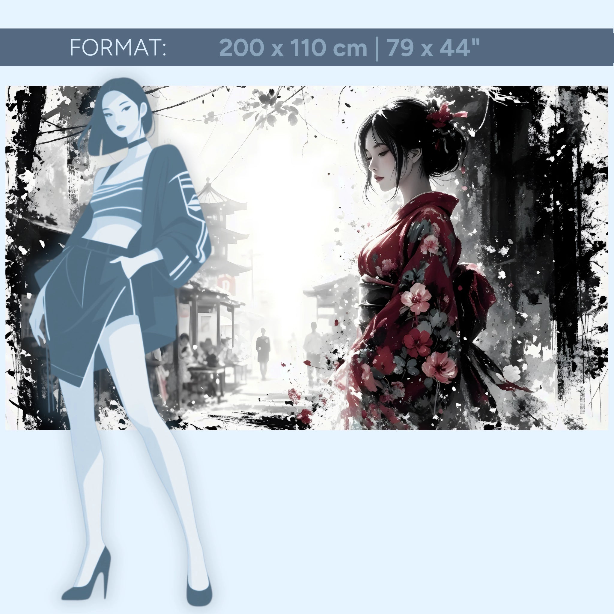 Stille Präsenz – Japanische Frau im roten Kimono | Acrylglas Wandbild von ZenSaku Studio