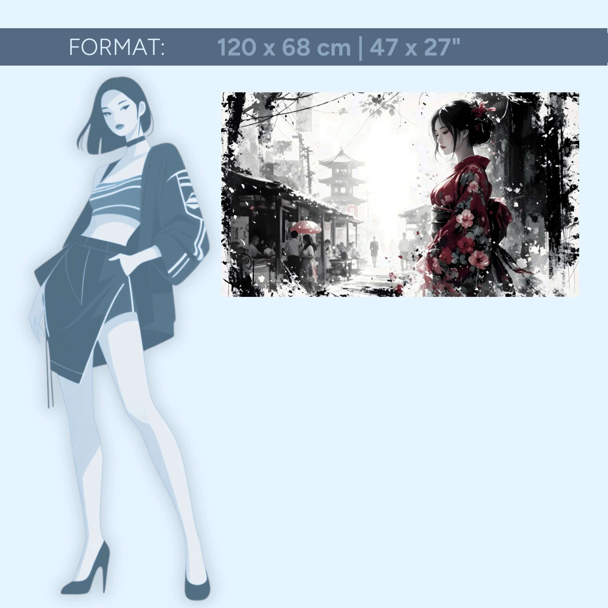 Stille Präsenz – Japanische Frau im roten Kimono | Acrylglas Wandbild von ZenSaku Studio