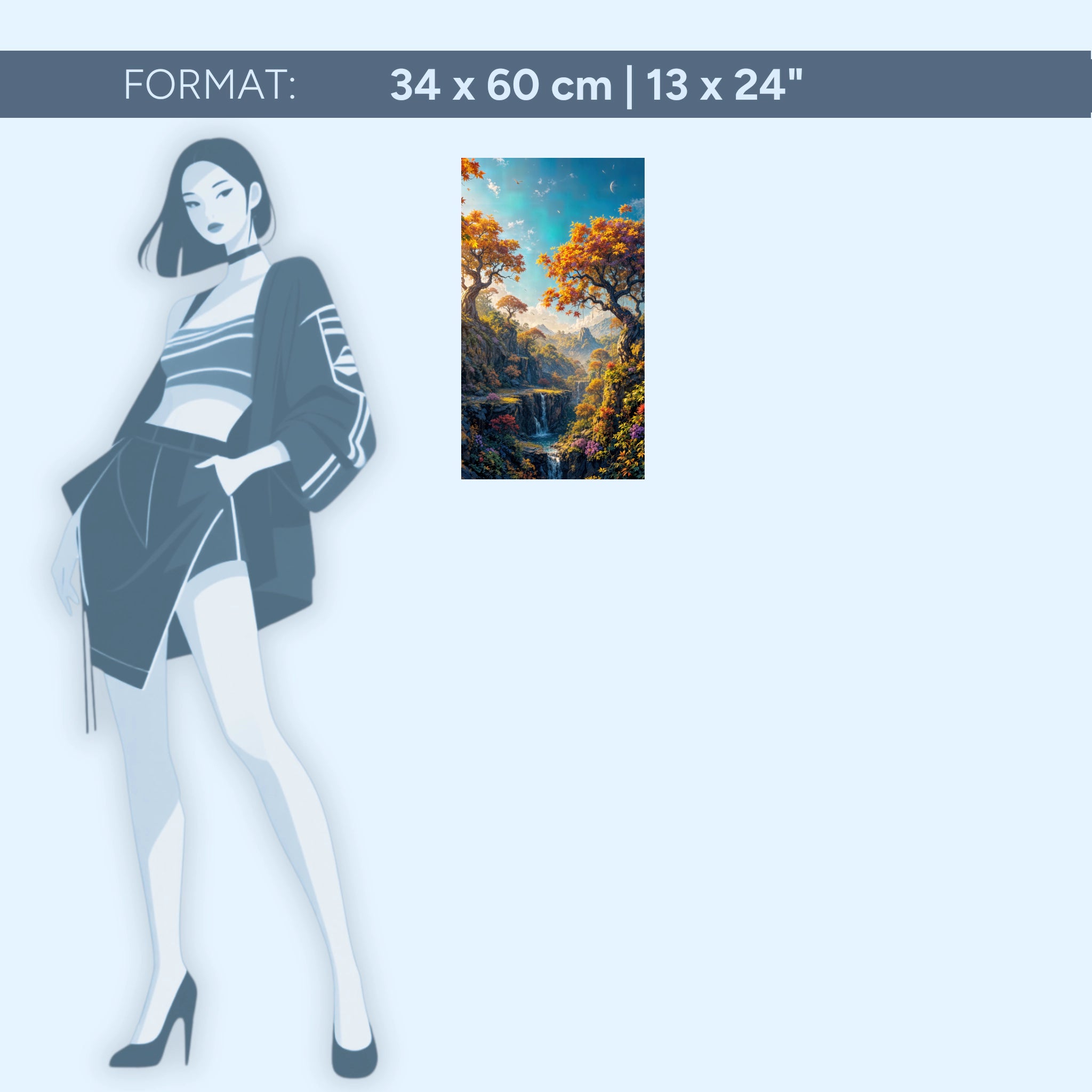 Bezaubernde Fantasy Landschaft – Märchenhafte Natur mit Wasserfall und Herbstwald | Acrylglas Wandbild von ZenSaku Studio