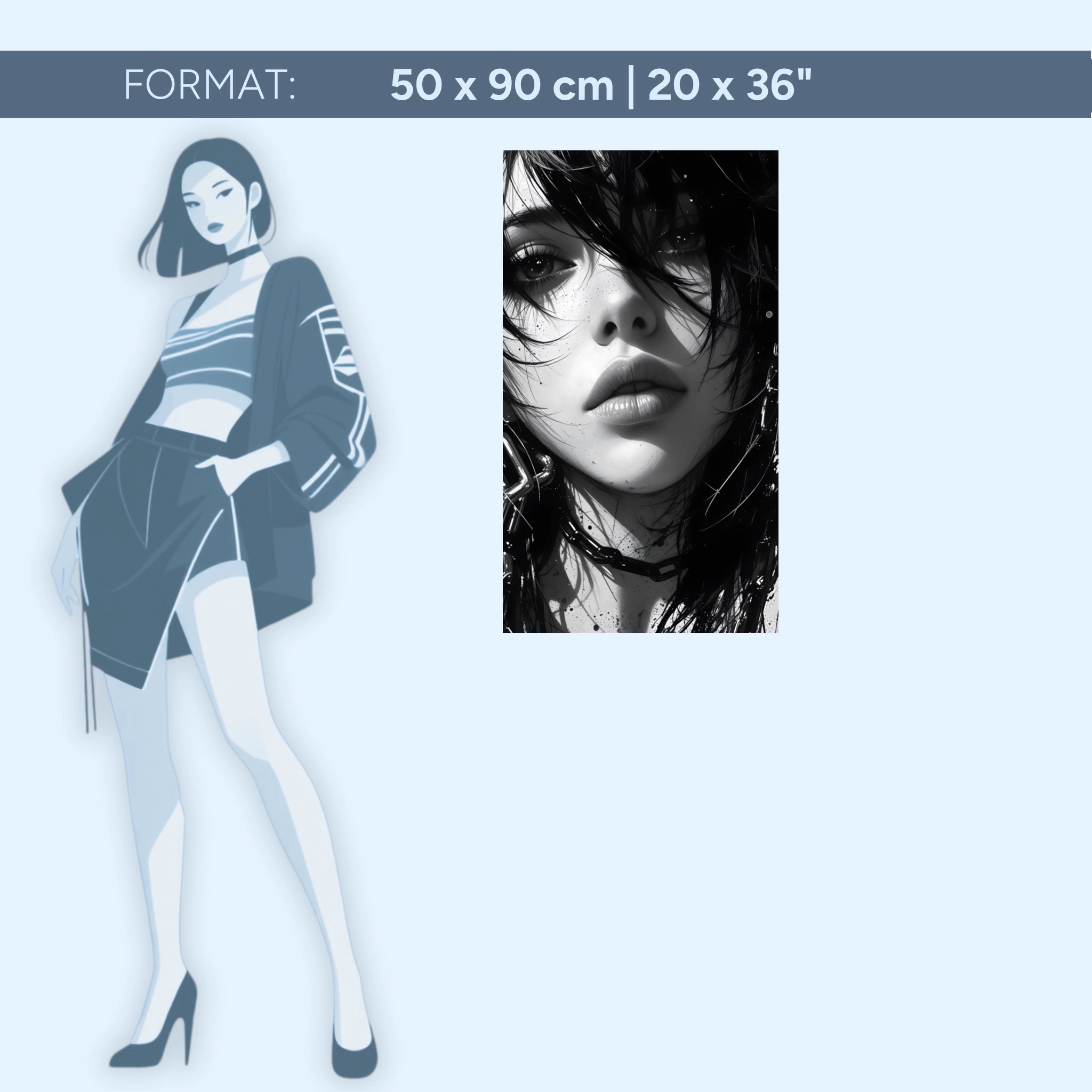 Schwarz Weiß Porträt – Gothic Ästhetik | Acrylglas Wandbild von ZenSaku Studio