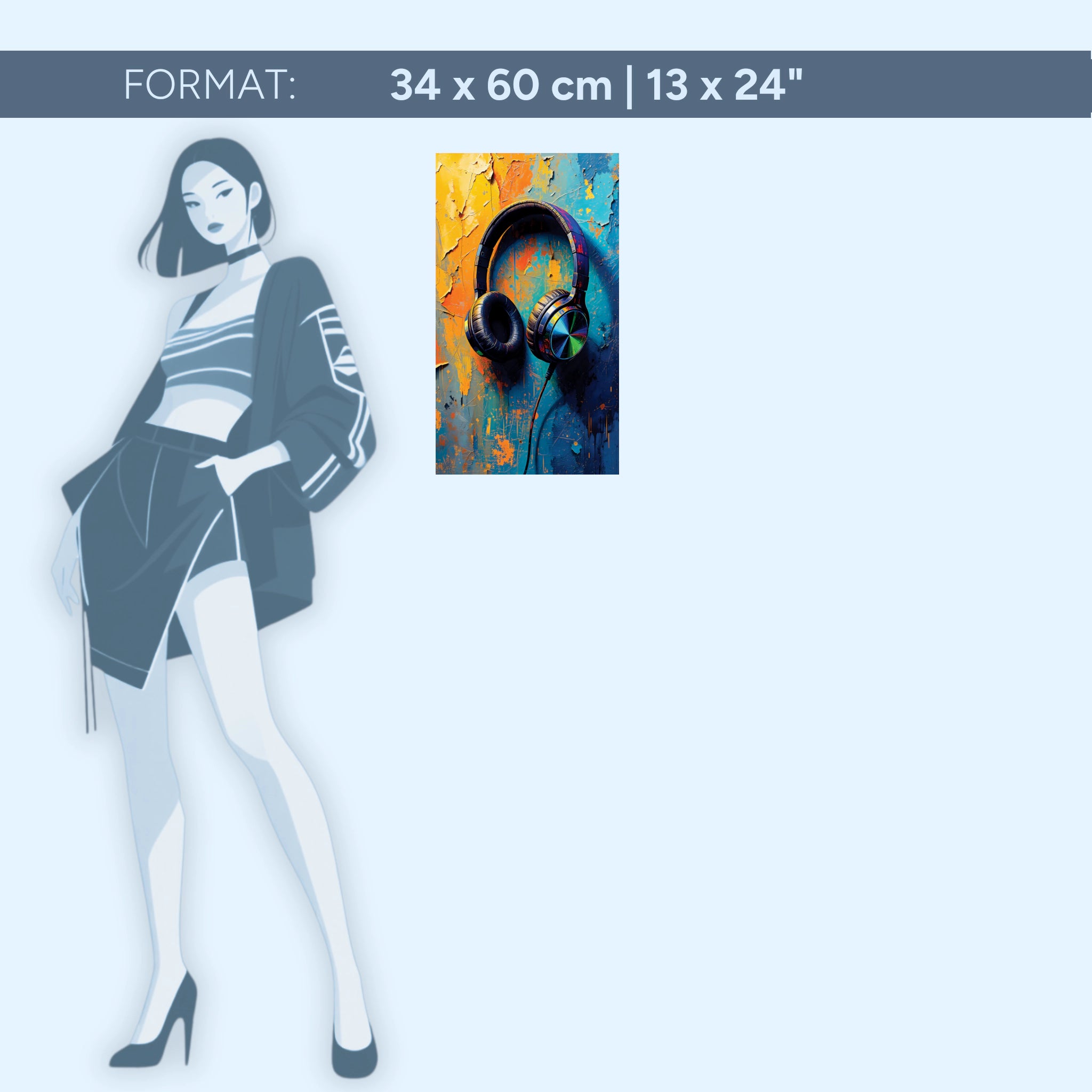 Tableau en verre acrylique Big City Sound – Casques d'écoute Art aux couleurs vives