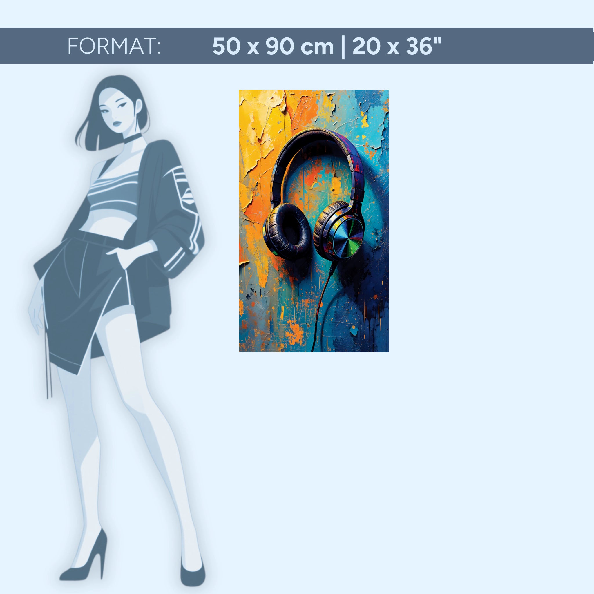 Acrylglasbild Großstadt-Sound – Kopfhörer Kunst in kräftigen Farben