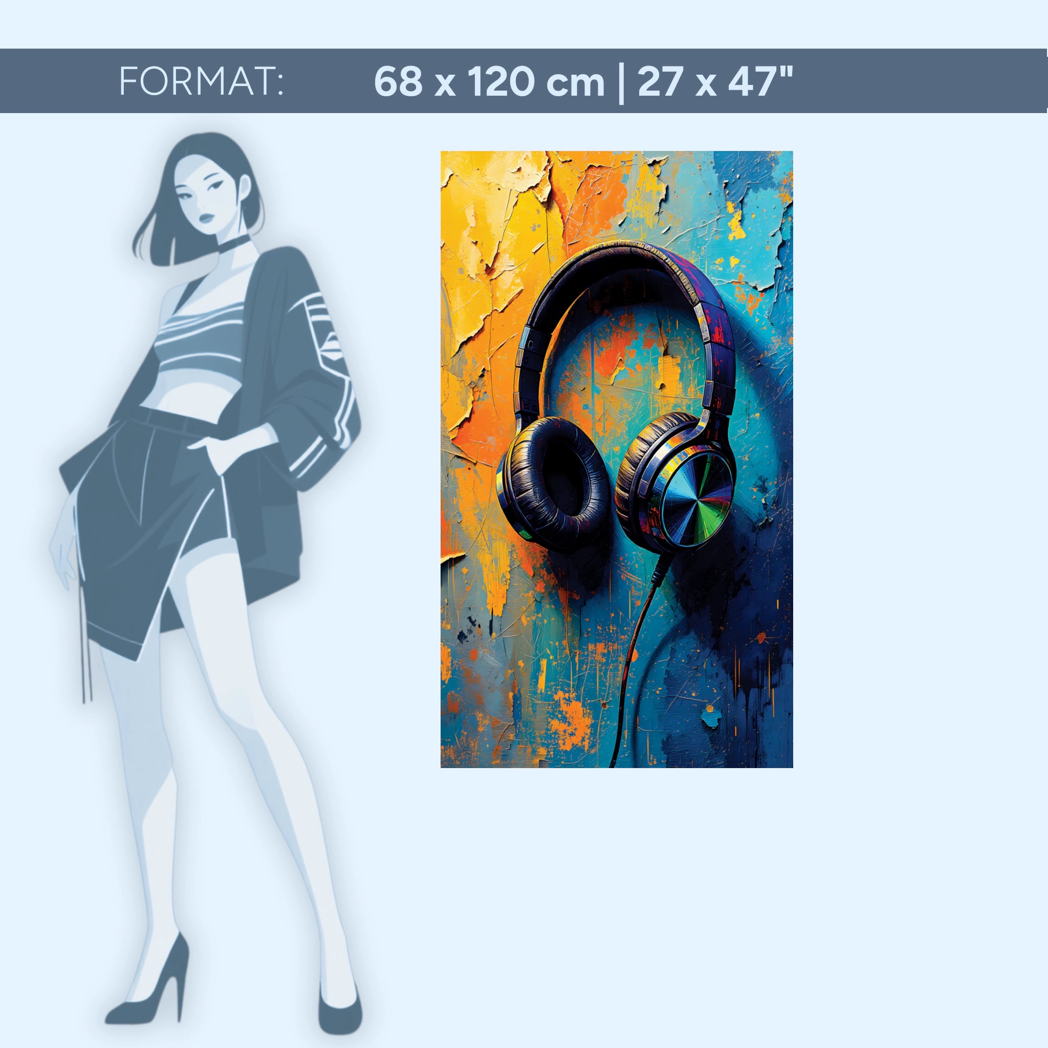 Acrylglasbild Großstadt-Sound – Kopfhörer Kunst in kräftigen Farben
