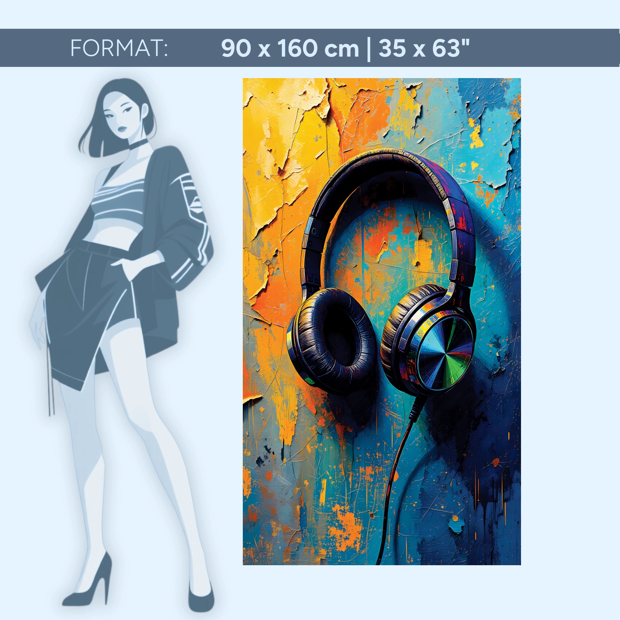 Tableau en verre acrylique Big City Sound – Casques d'écoute Art aux couleurs vives