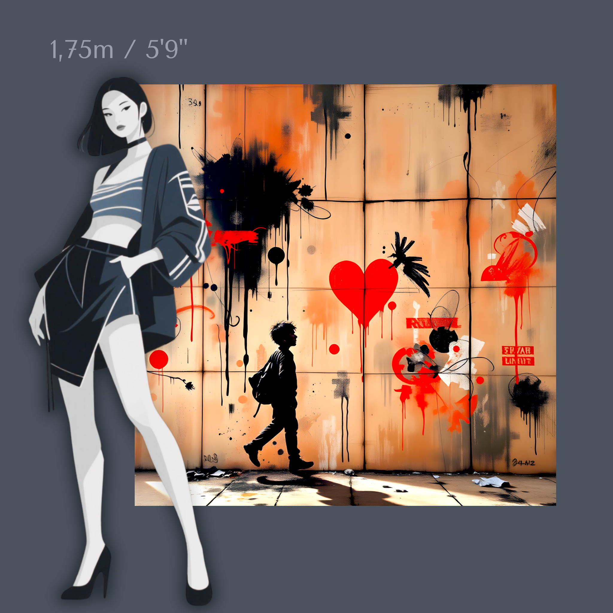 Cœurs Rebelles - Art mural sur verre acrylique de 40 à 140 cm