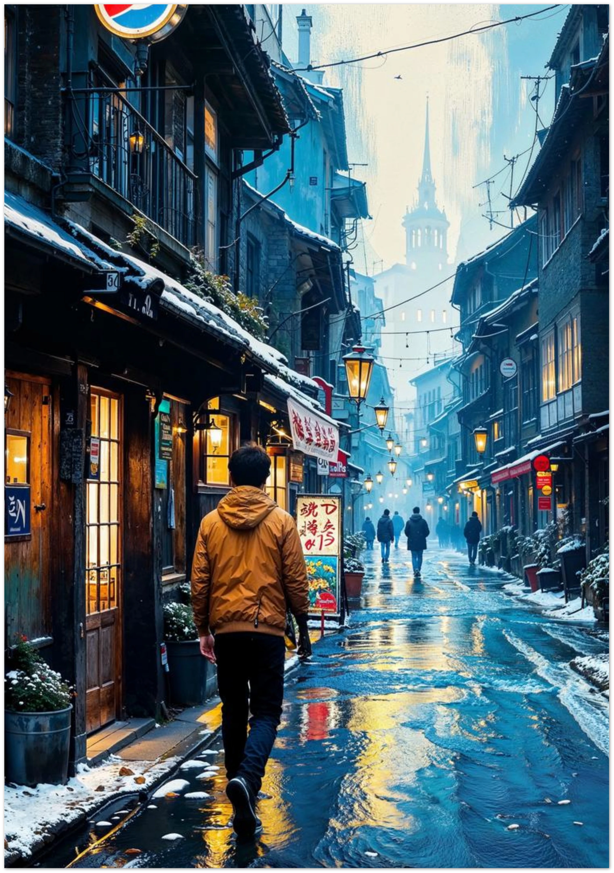 Neon Silence, An Evening in Kyoto - Art mural en divers matériaux de 40 à 100 cm