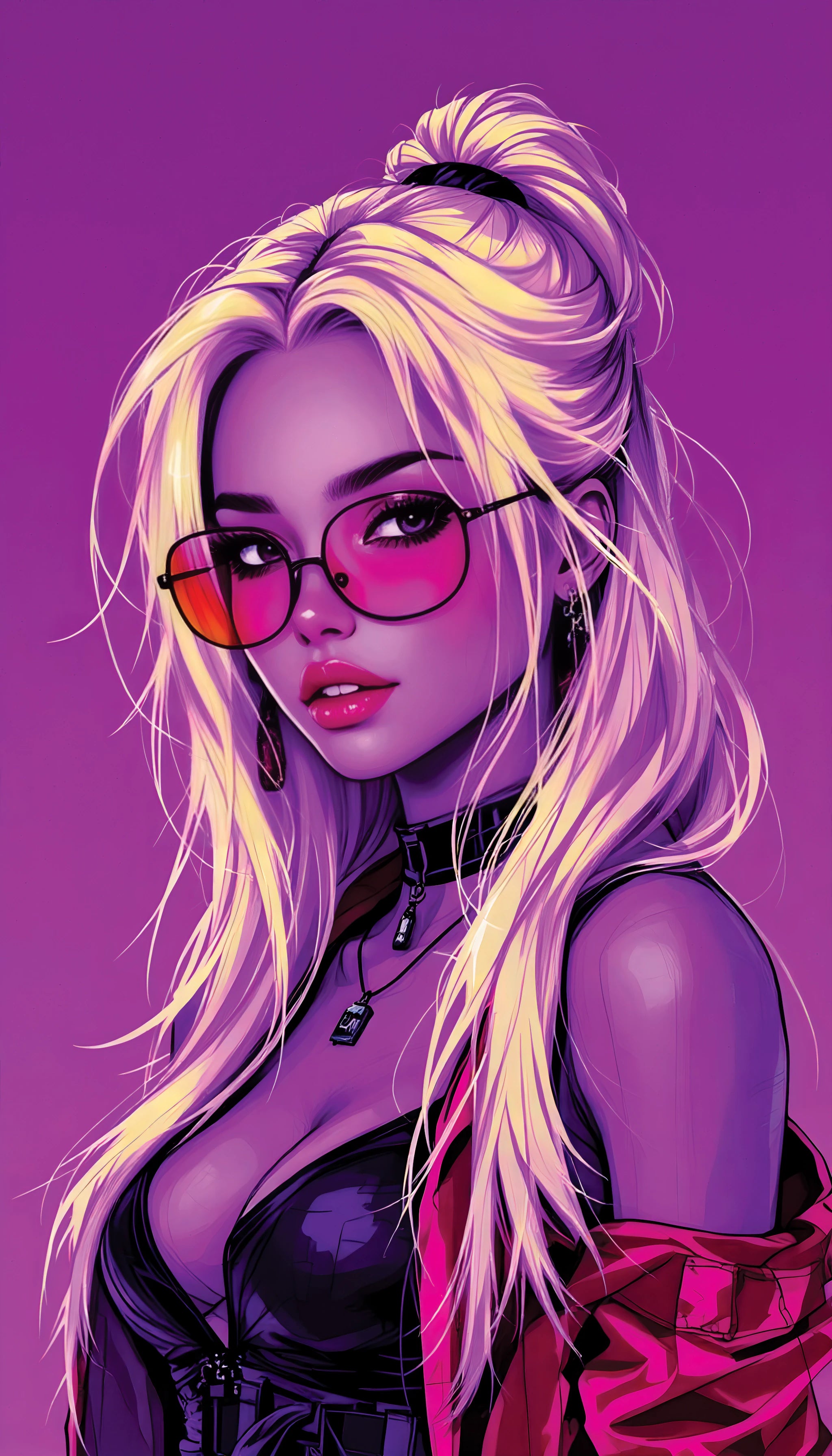 Neon Muse – Pop-Art Cyberpunk Girl in Pink & Violett | Acrylglas Wandbild