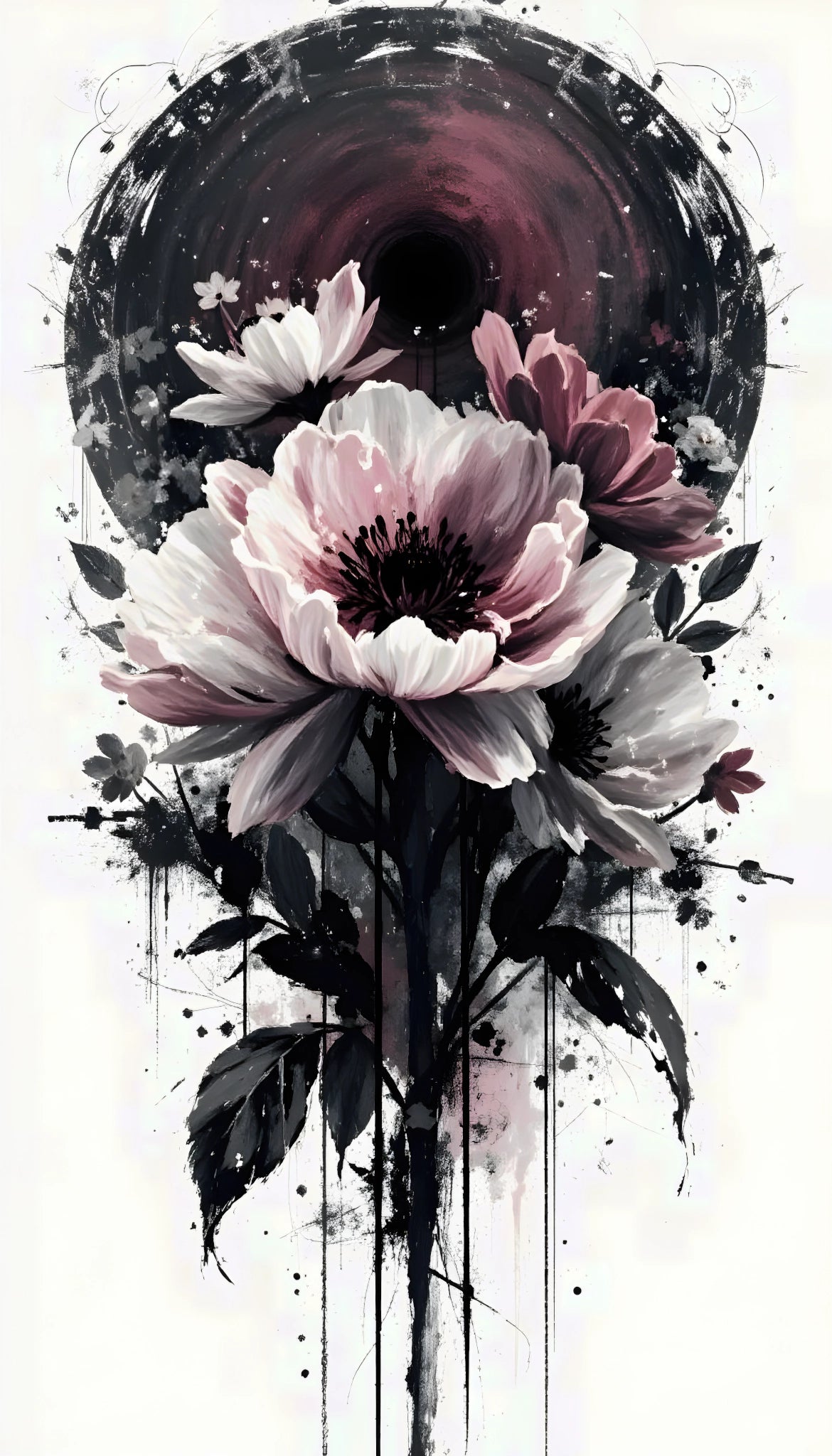 Nocturne Bloom – Dunkle Blüten im Kreis der Stille | Acrylglas Wandbild von ZenSaku Studio