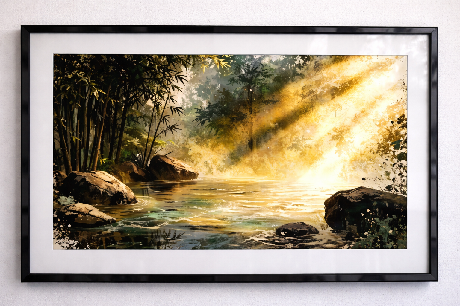 Goldener Onsen im Bambuswald | Poster in Galerie-Qualität ZenSaku Studio