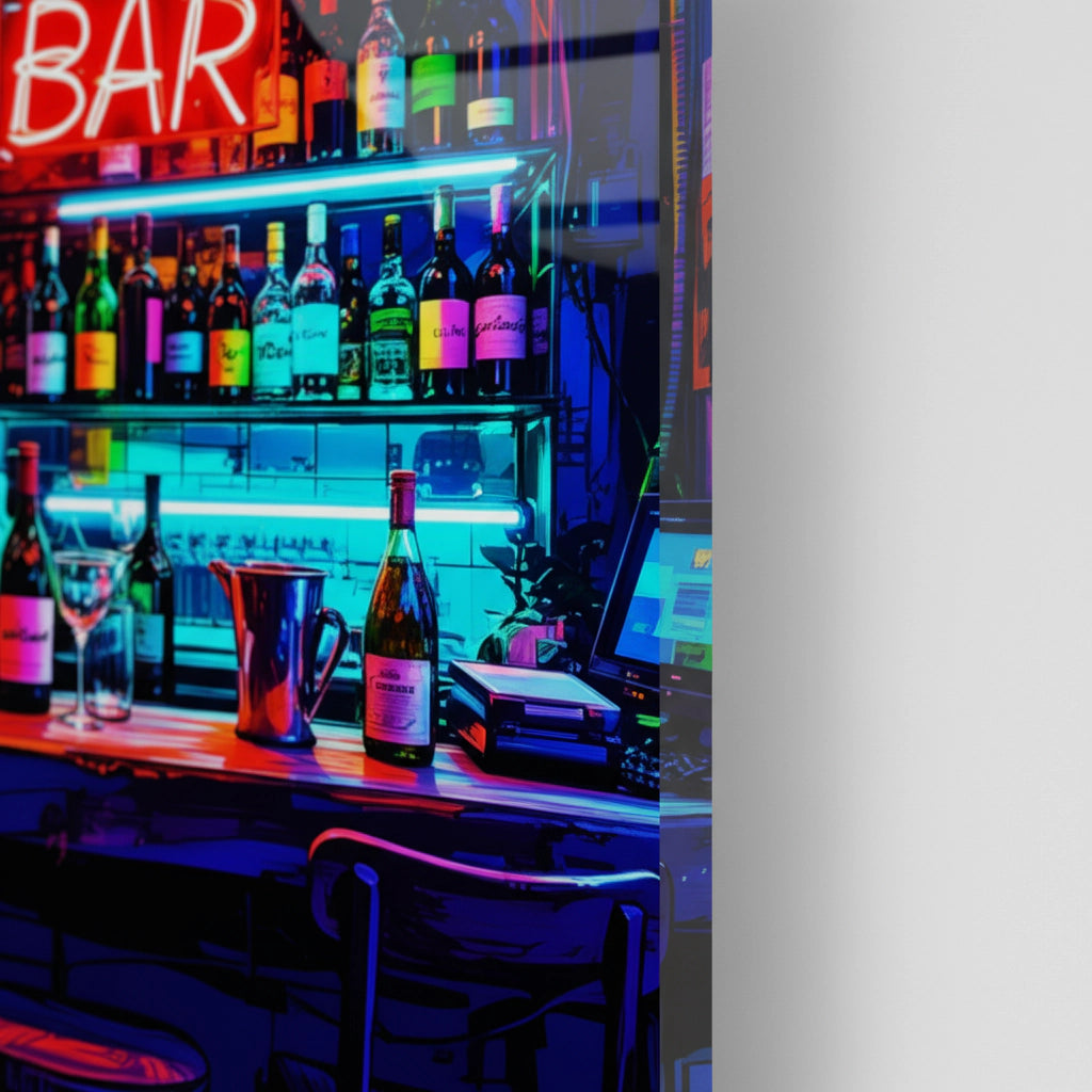 Neon Bar – Tableau en verre acrylique avec une touche de vie nocturne rétro