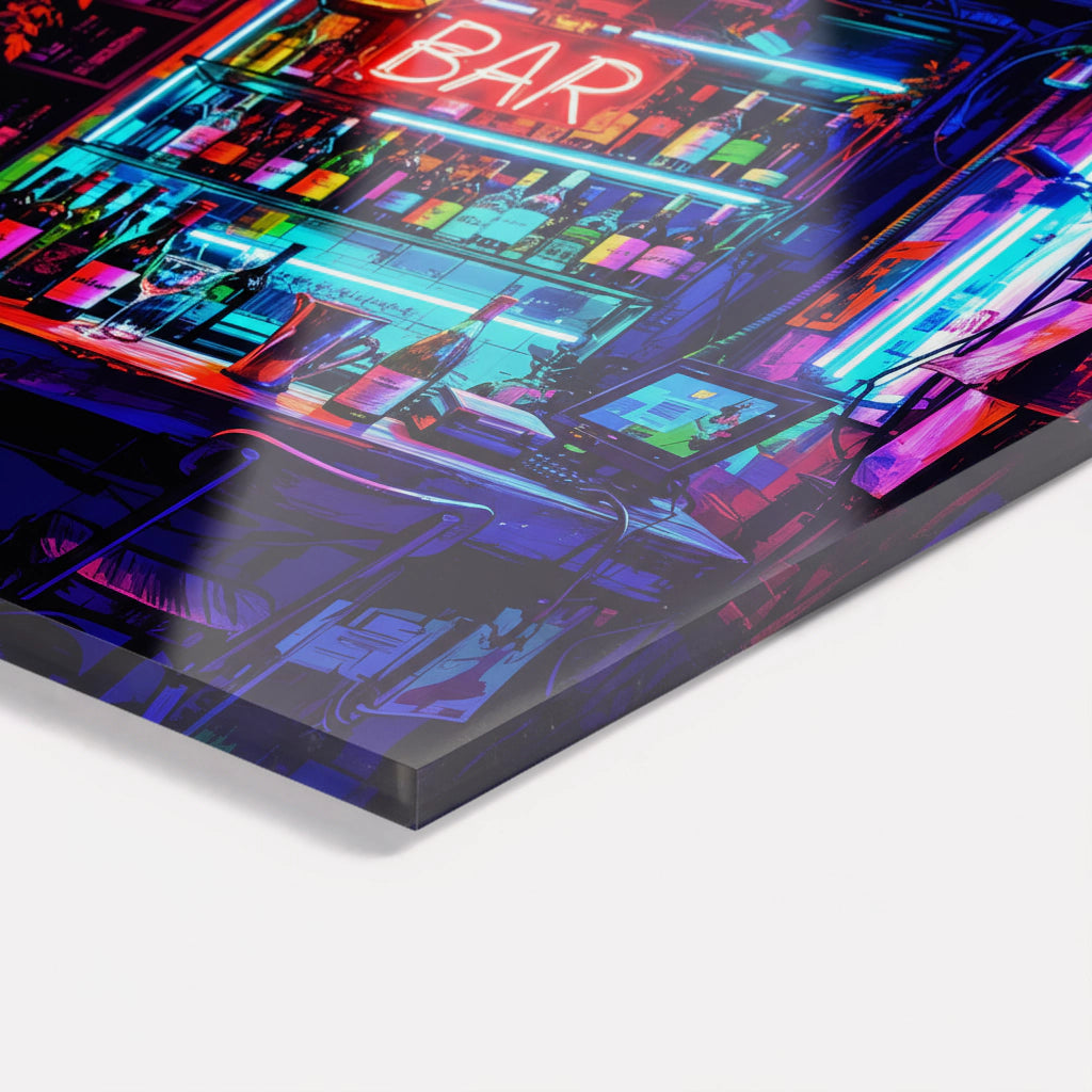Neon Bar – Tableau en verre acrylique avec une touche de vie nocturne rétro