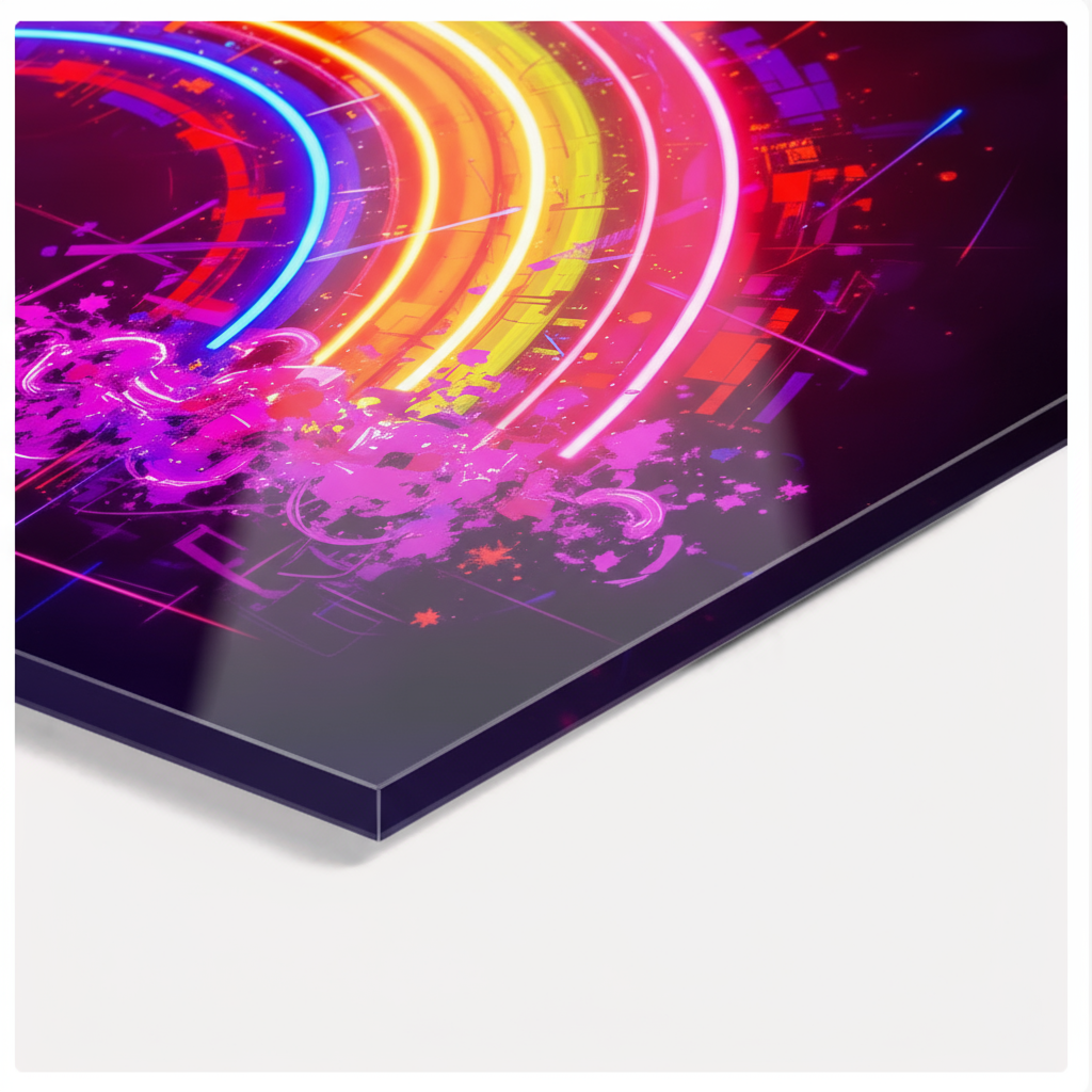 Neon Regenbogen Wandbild auf Acrylglas – Futuristische Kunst in leuchtenden Farben