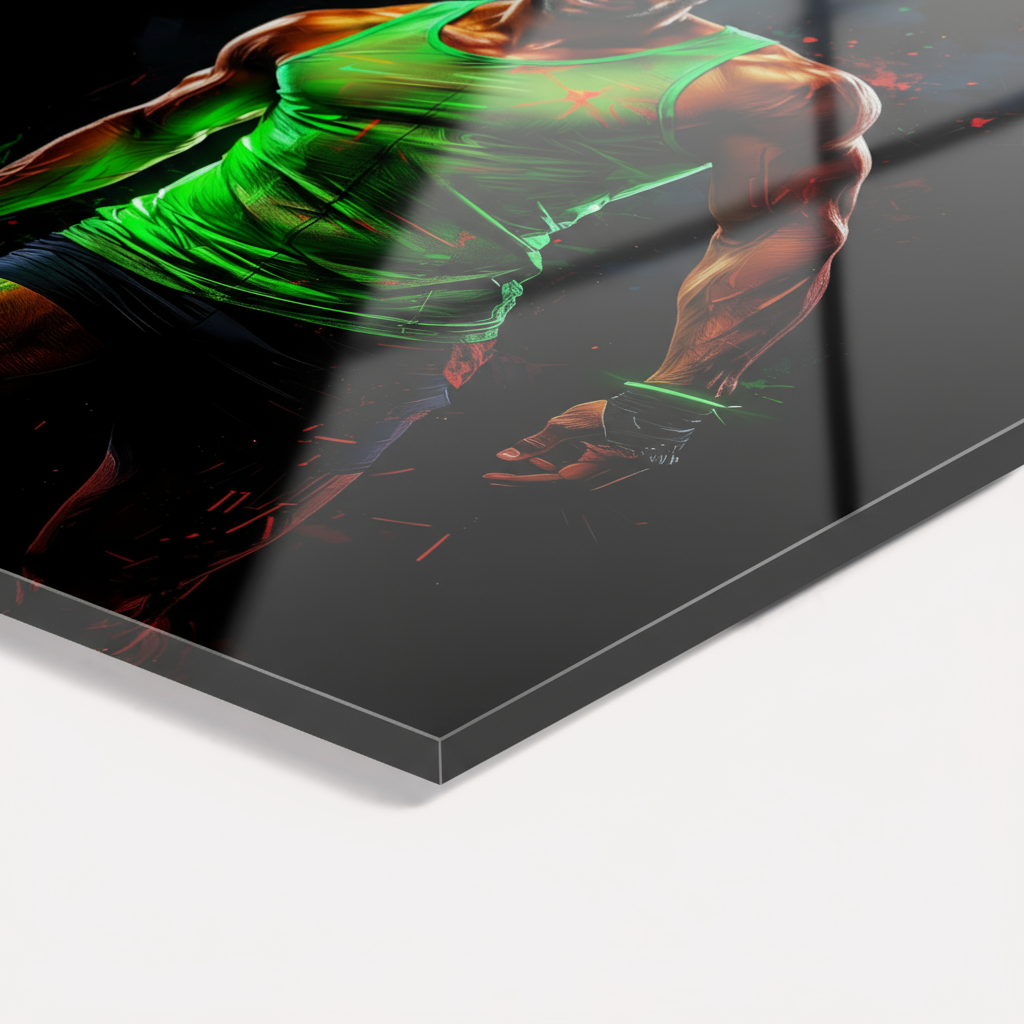 Neon Warrior – Acrylglasbild im futuristischen Fitness-Design | Kraft & Energie für dein Zuhause oder Gym