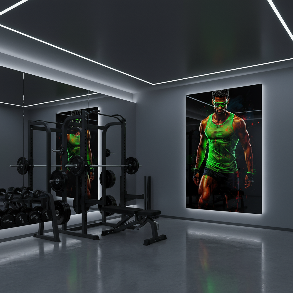 Neon Warrior – Acrylglasbild im futuristischen Fitness-Design | Kraft & Energie für dein Zuhause oder Gym