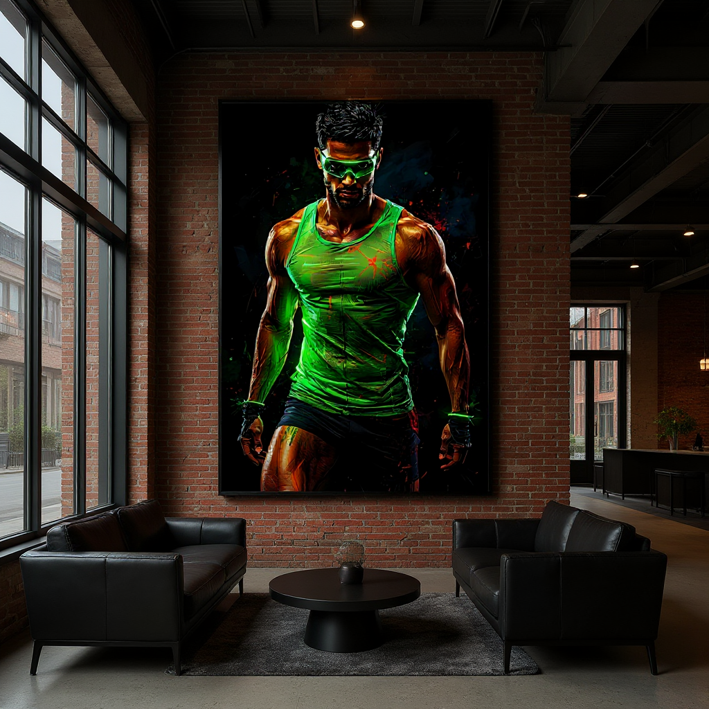Neon Warrior – Acrylglasbild im futuristischen Fitness-Design | Kraft & Energie für dein Zuhause oder Gym