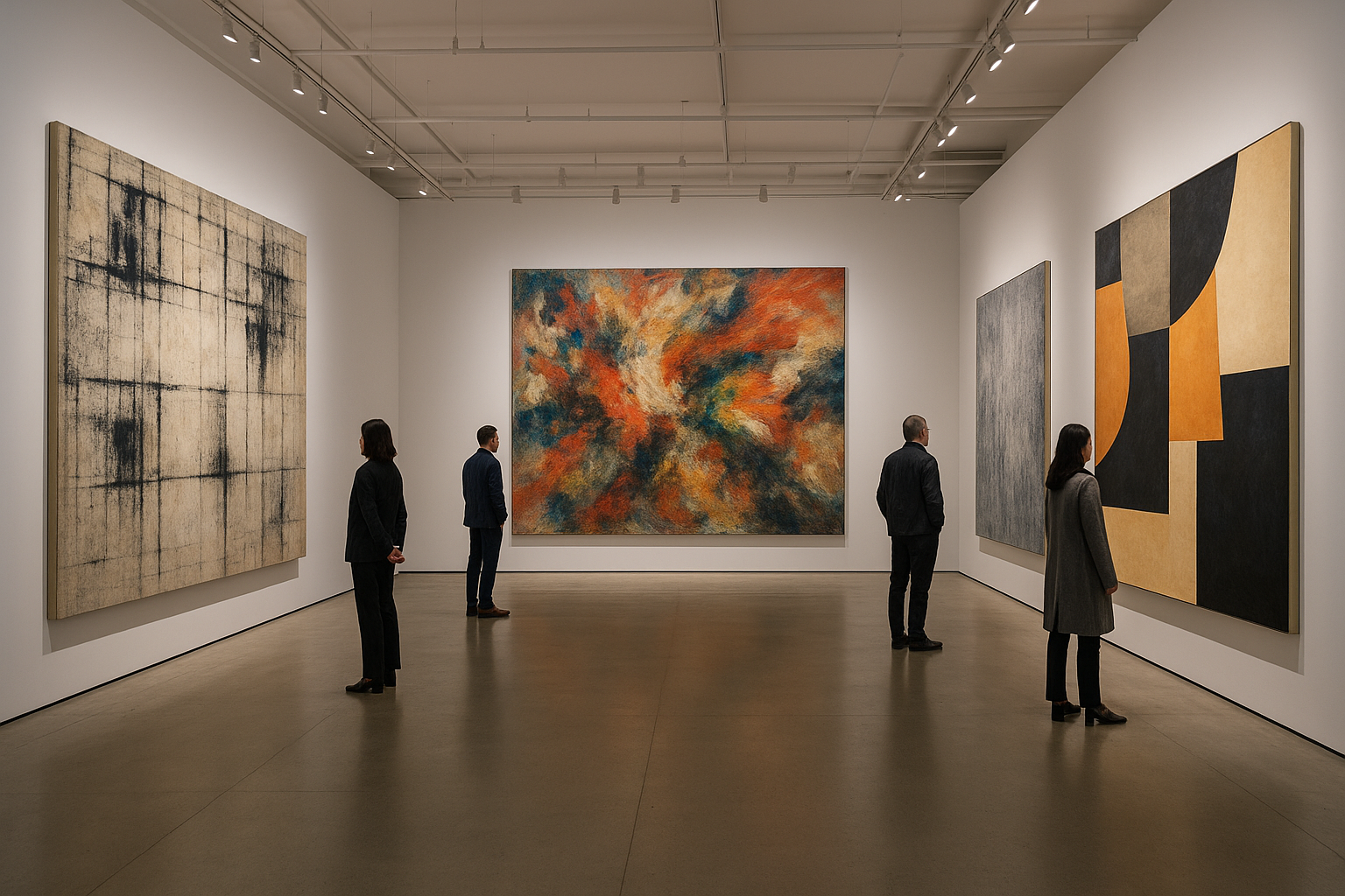 Eine Kunstausstellung mit großformatigen Kunstwerken