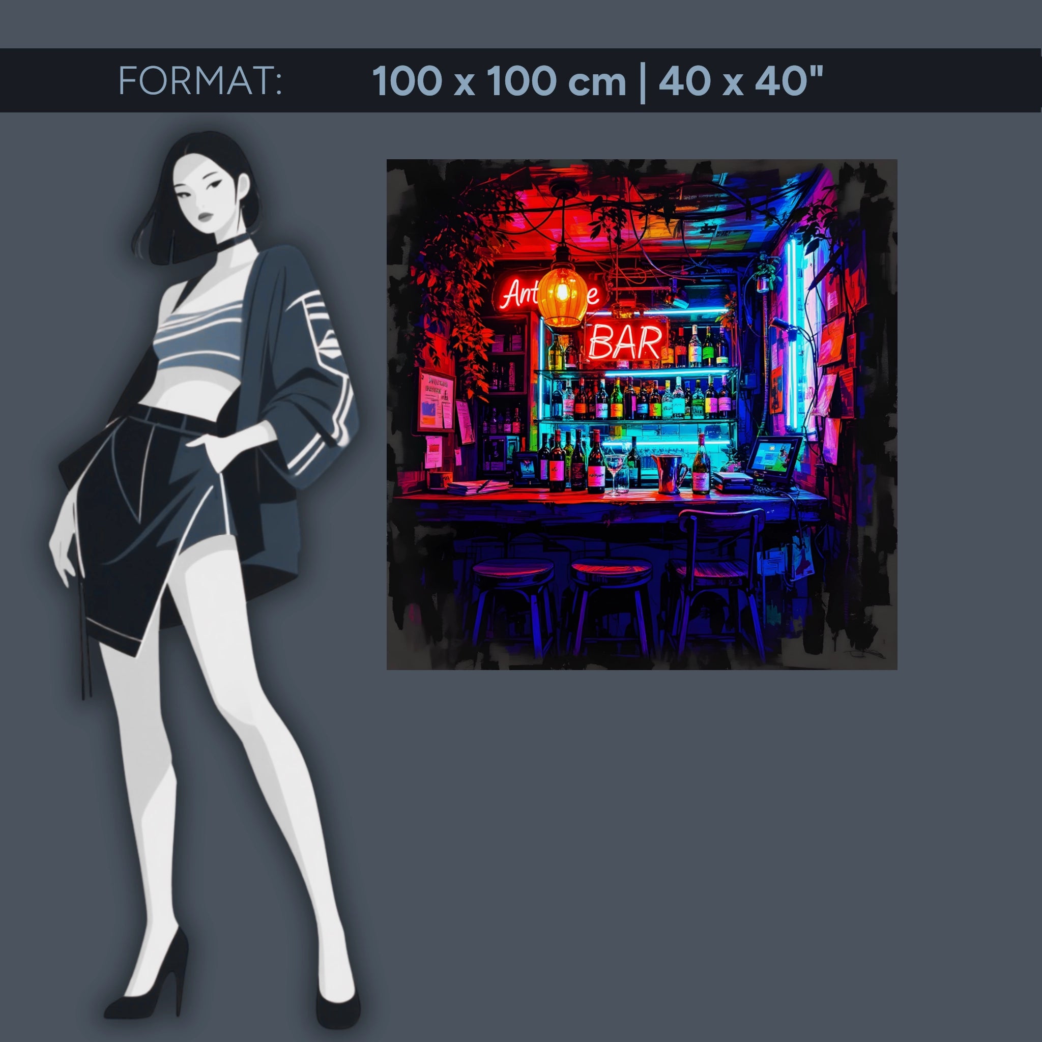 Neon Bar – Tableau en verre acrylique avec une touche de vie nocturne rétro