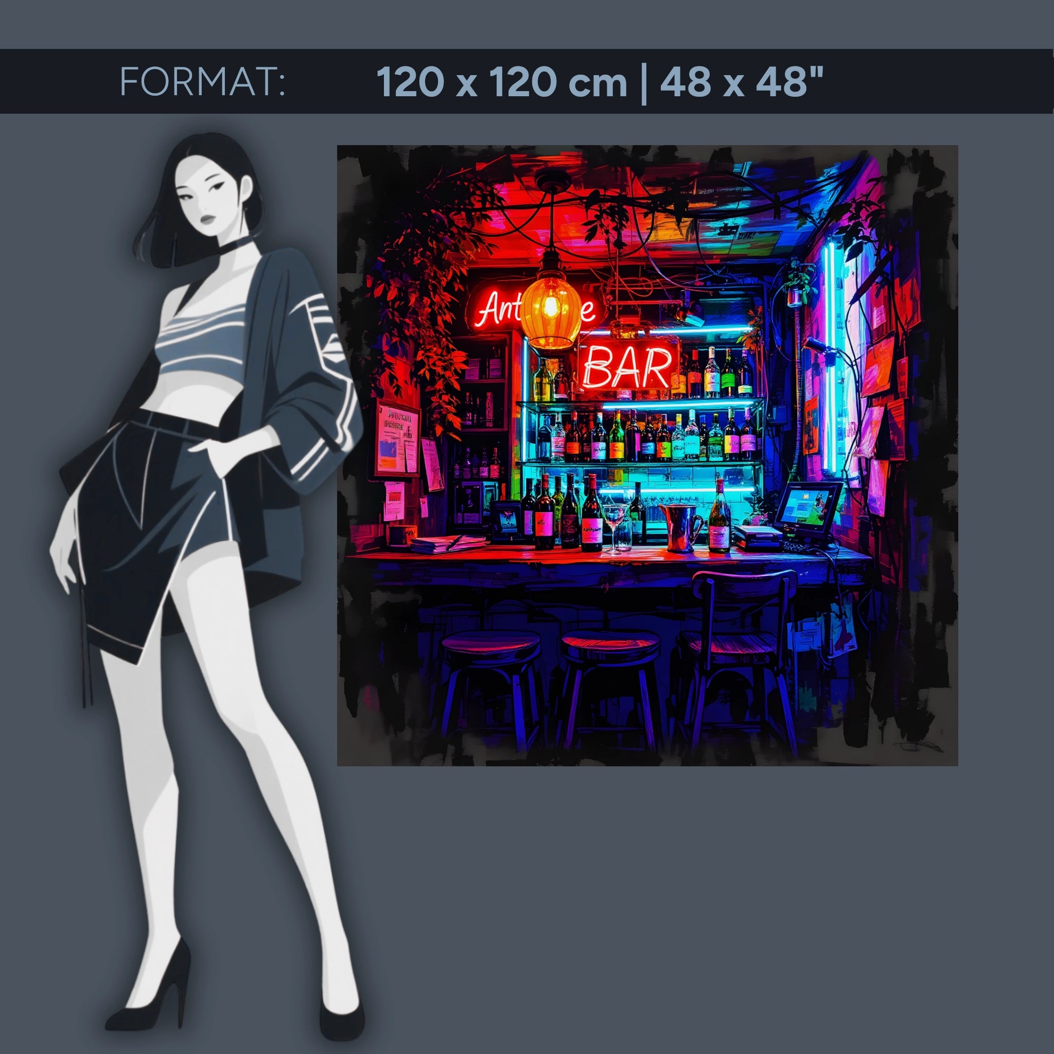 Neon Bar – Tableau en verre acrylique avec une touche de vie nocturne rétro