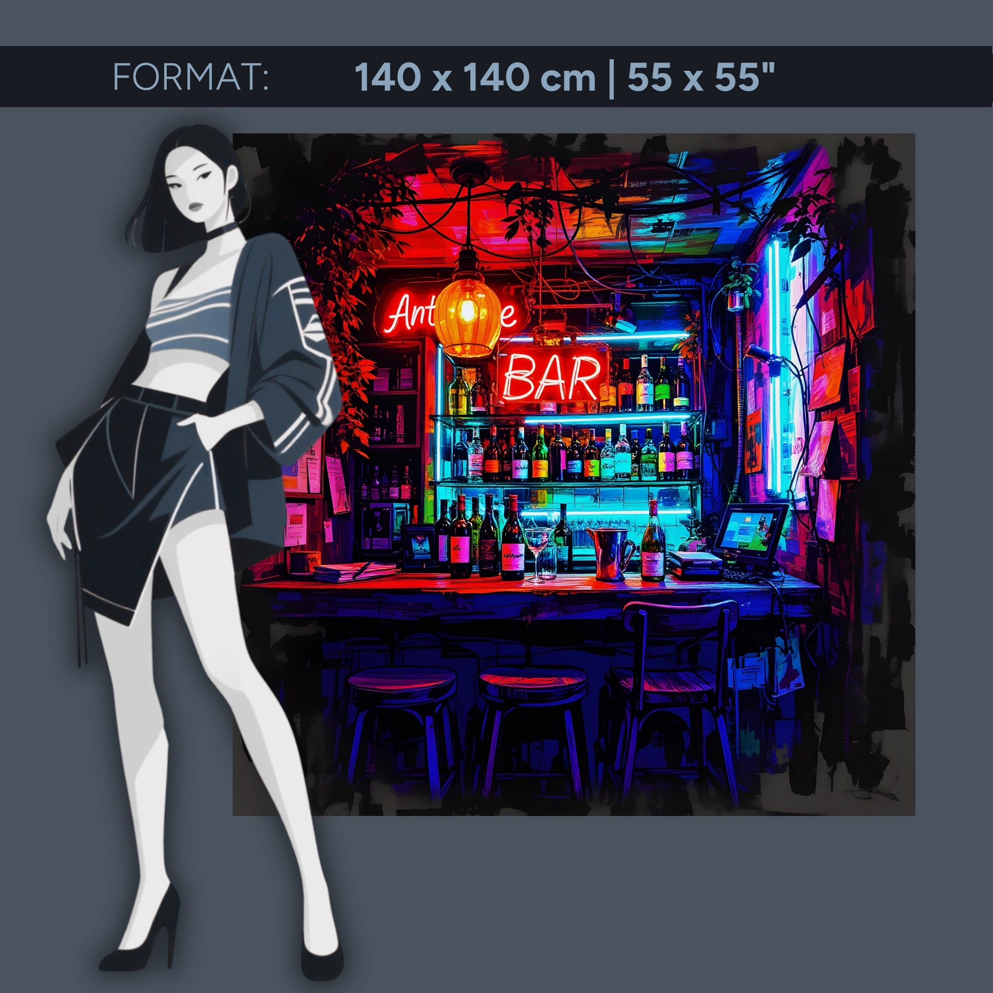 Neon Bar – Tableau en verre acrylique avec une touche de vie nocturne rétro