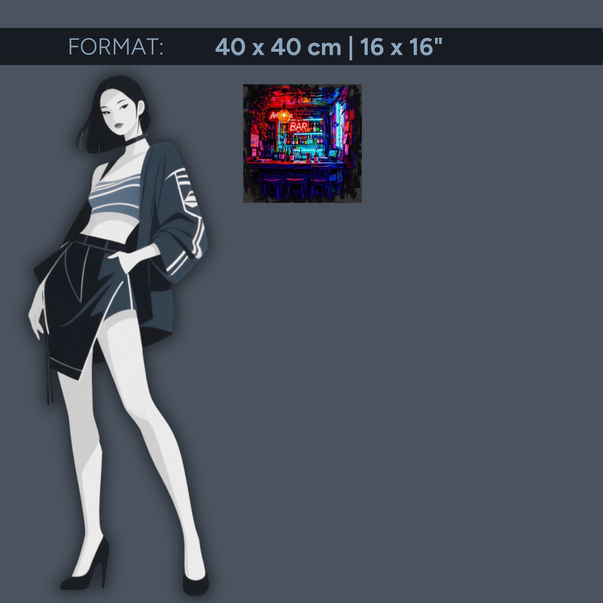 Neon Bar – Tableau en verre acrylique avec une touche de vie nocturne rétro