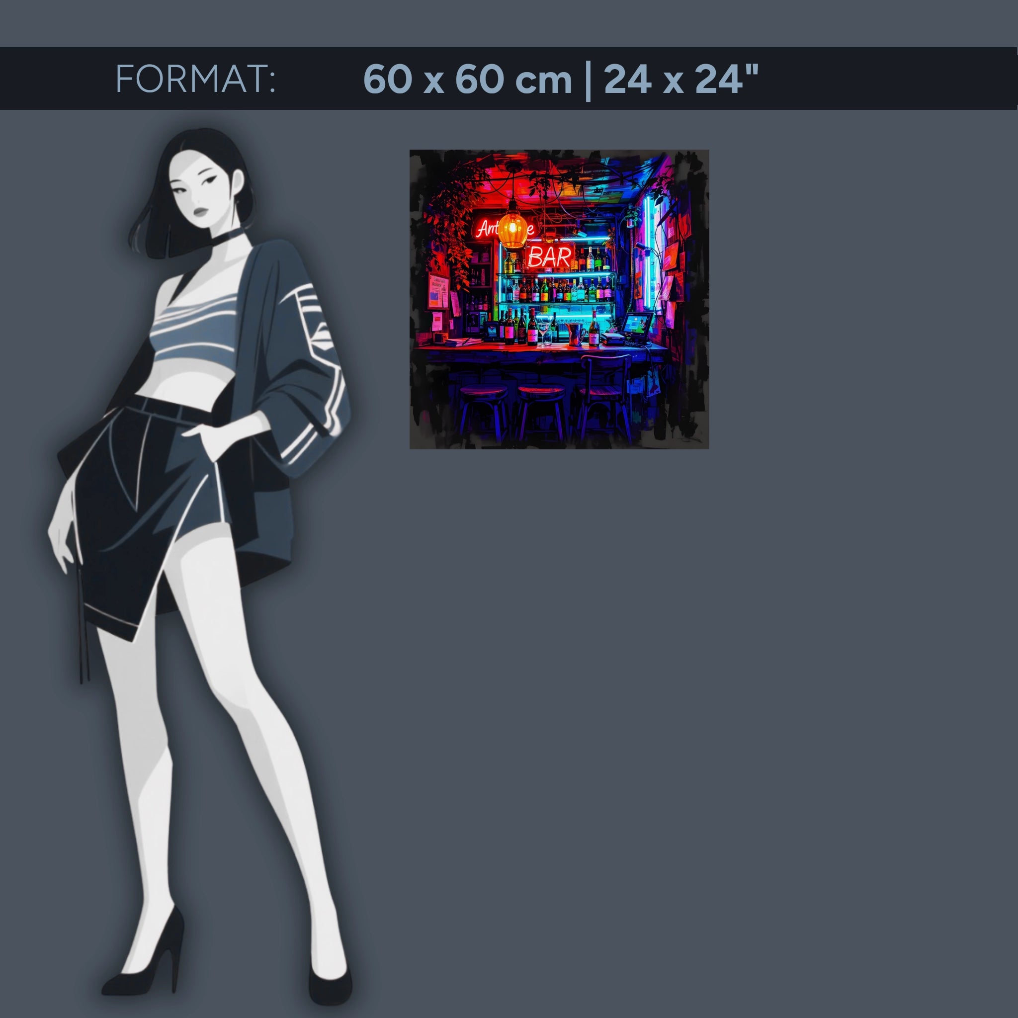 Neon Bar – Tableau en verre acrylique avec une touche de vie nocturne rétro