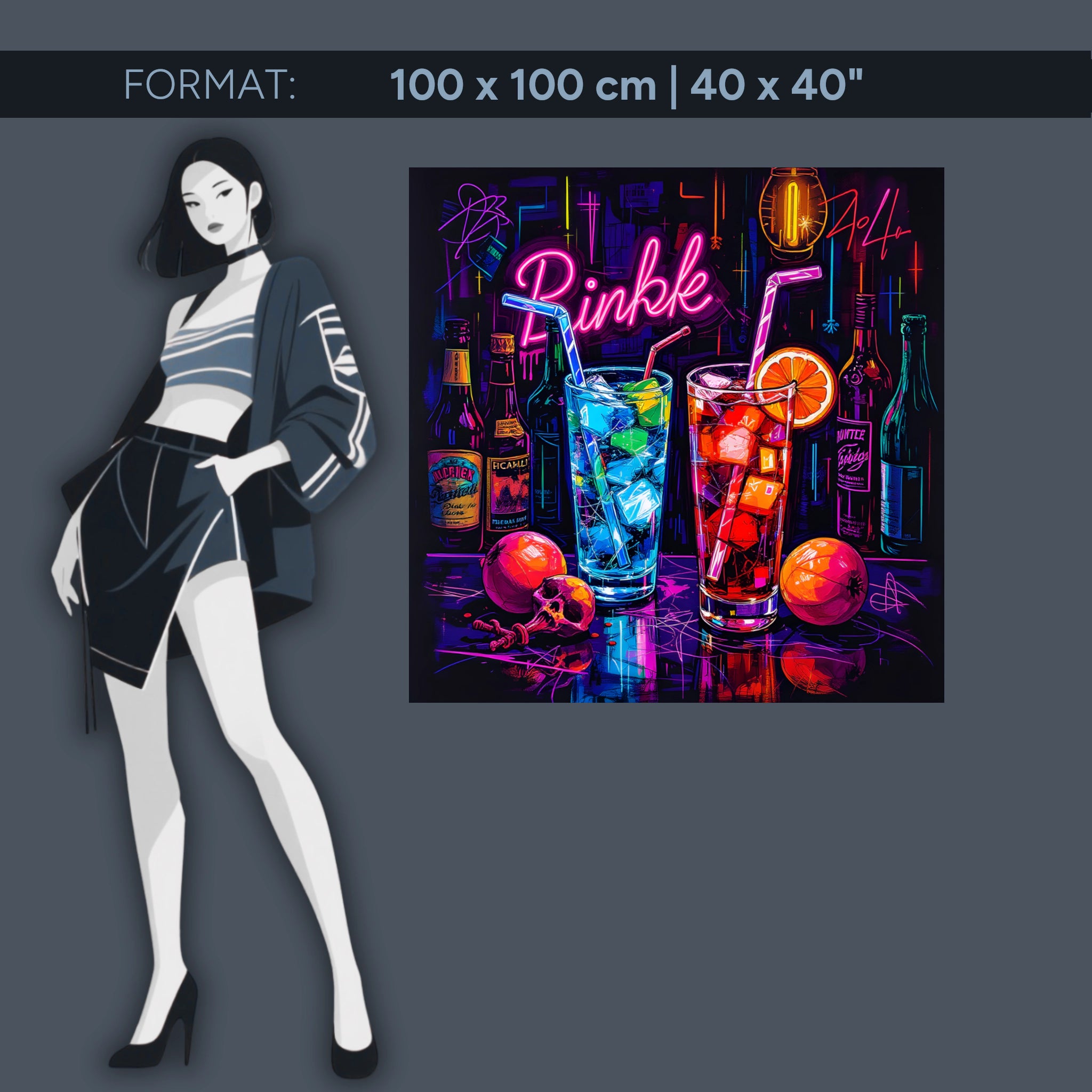 Neon Cocktail Kunst – Acrylglas Wandbild für Bar & Wohnzimmer