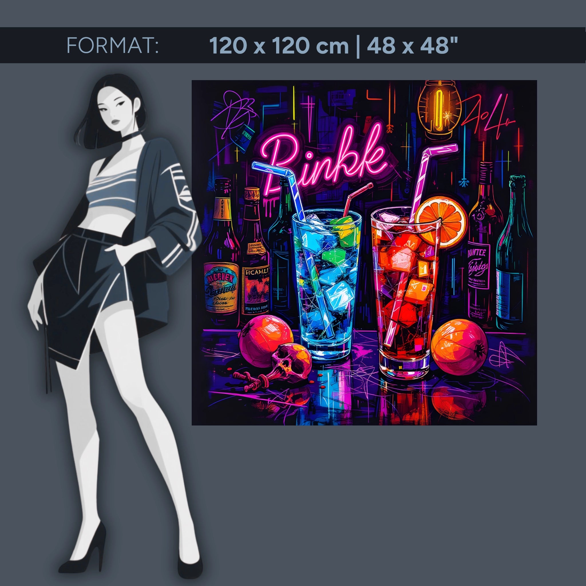 Neon Cocktail Kunst – Acrylglas Wandbild für Bar & Wohnzimmer