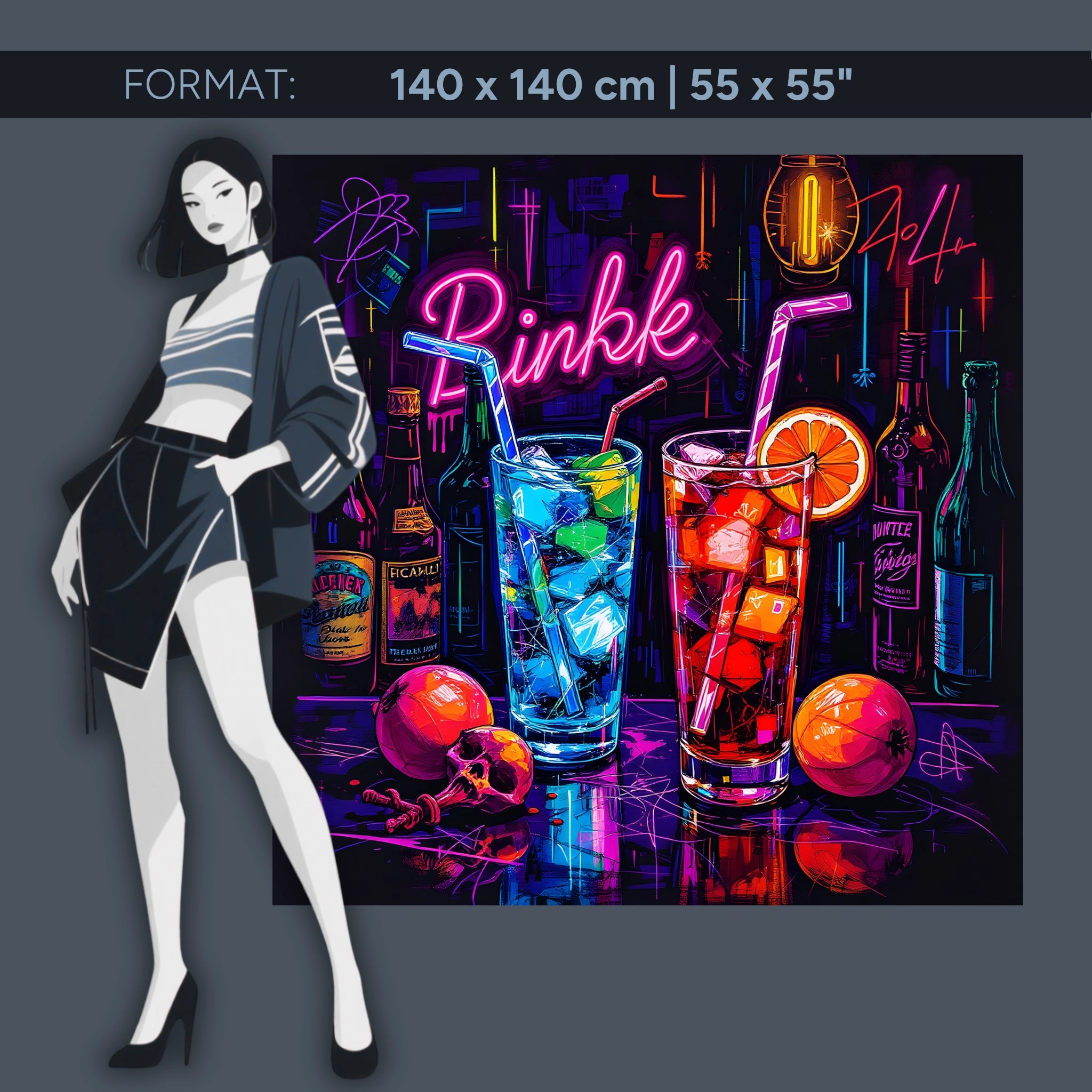 Neon Cocktail Kunst – Acrylglas Wandbild für Bar & Wohnzimmer
