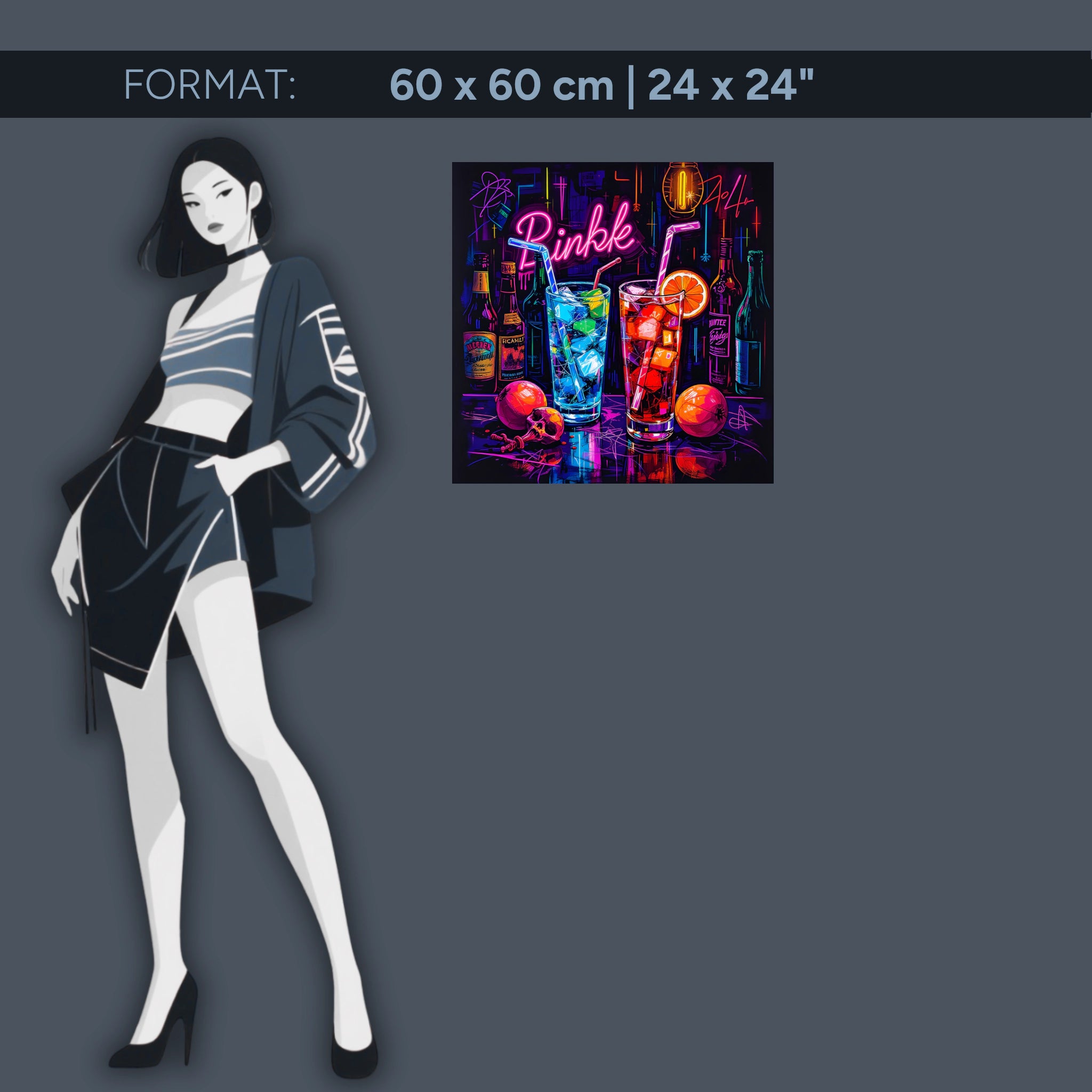 Art du cocktail néon – Décoration murale en verre acrylique pour bar et salon