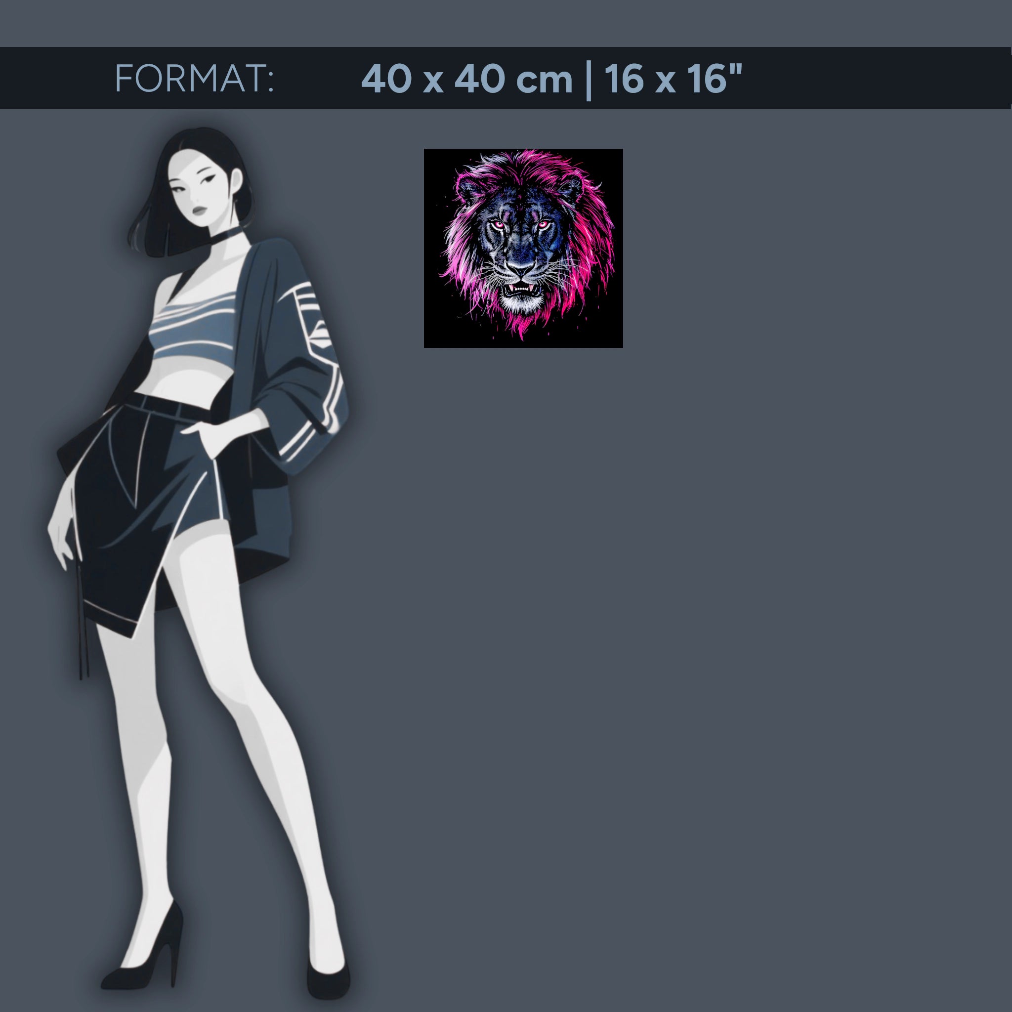 Lion néon lumineux – Tableau mural en verre acrylique « Roi de la nuit » pour un intérieur urbain moderne