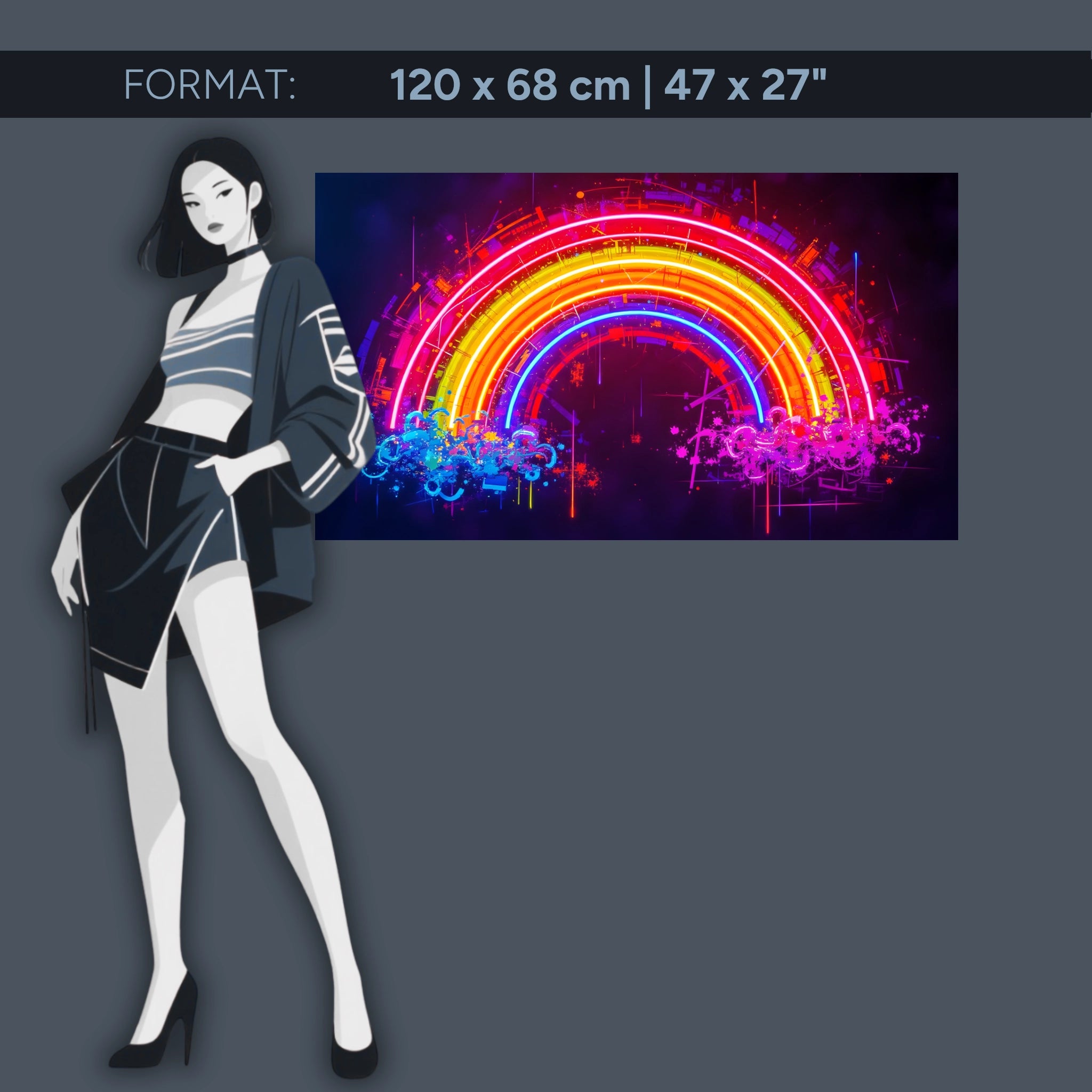 Neon Regenbogen Wandbild auf Acrylglas – Futuristische Kunst in leuchtenden Farben