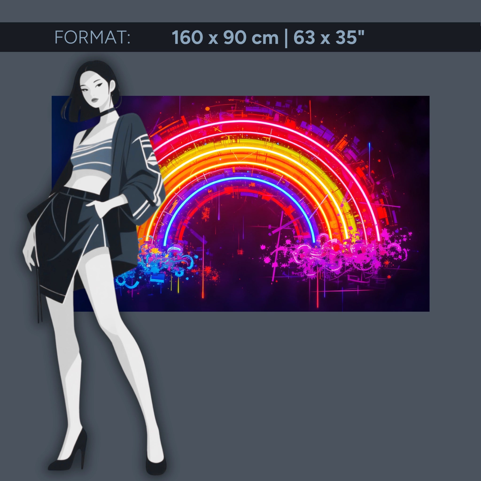 Neon Regenbogen Wandbild auf Acrylglas – Futuristische Kunst in leuchtenden Farben